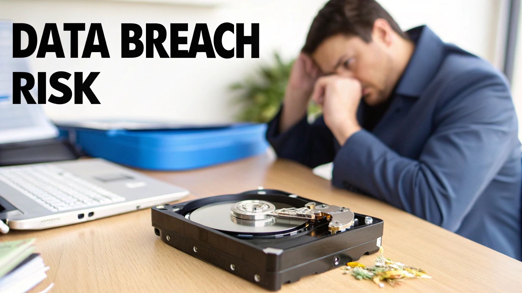 A pile of discarded computer hard drives, symbolizing data risk.