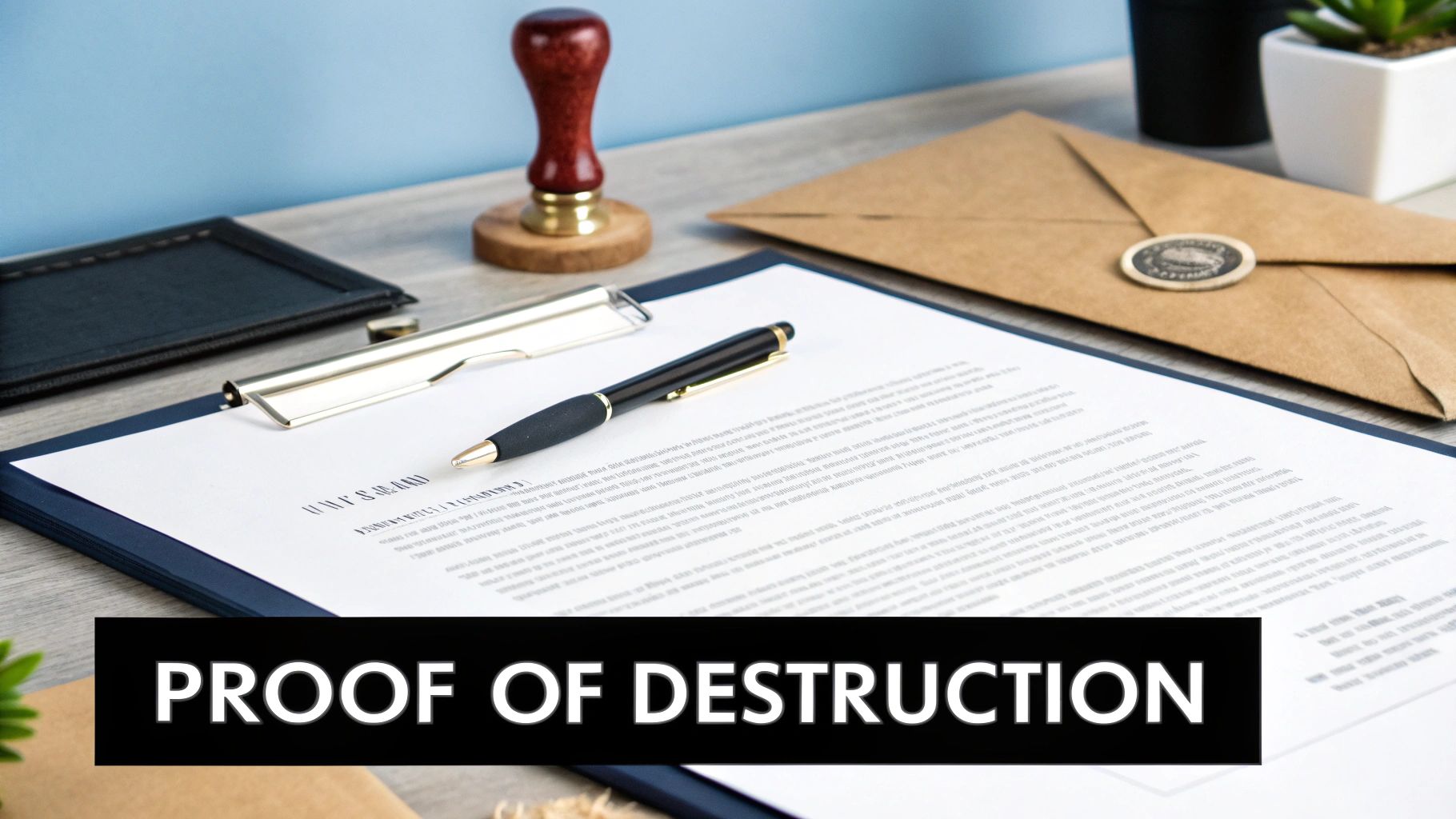 A certificate being held up, symbolizing proof of data destruction.