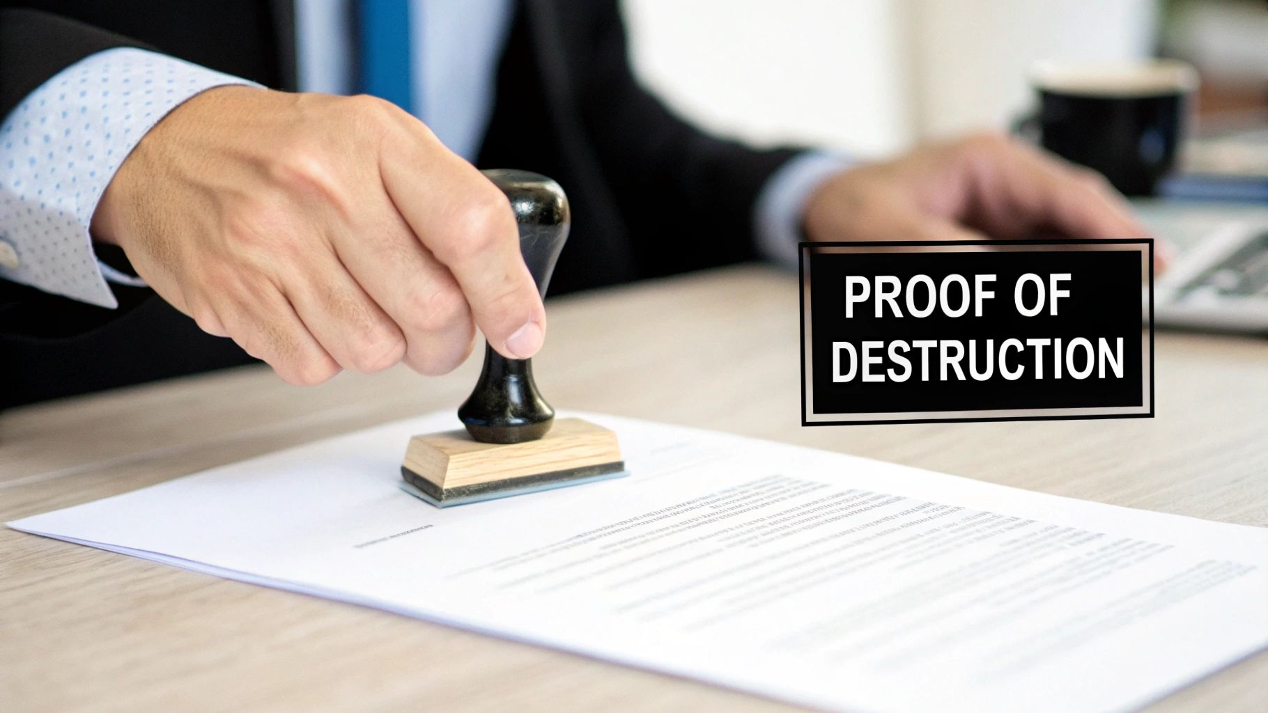 Close-up of a paper shredder destroying a document, symbolizing data destruction.