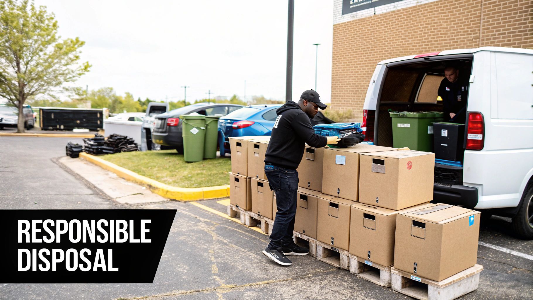 Person sorting items for recycling and junk removal.