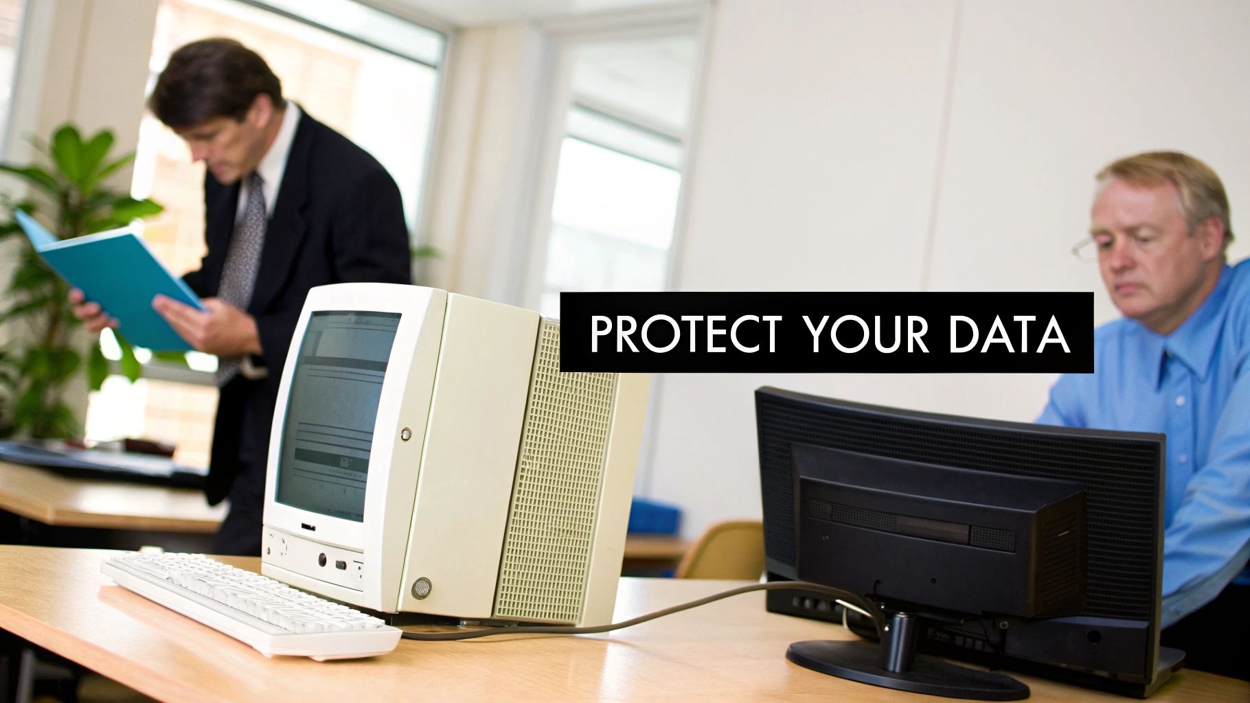 A stack of old computer towers and monitors ready for disposal.