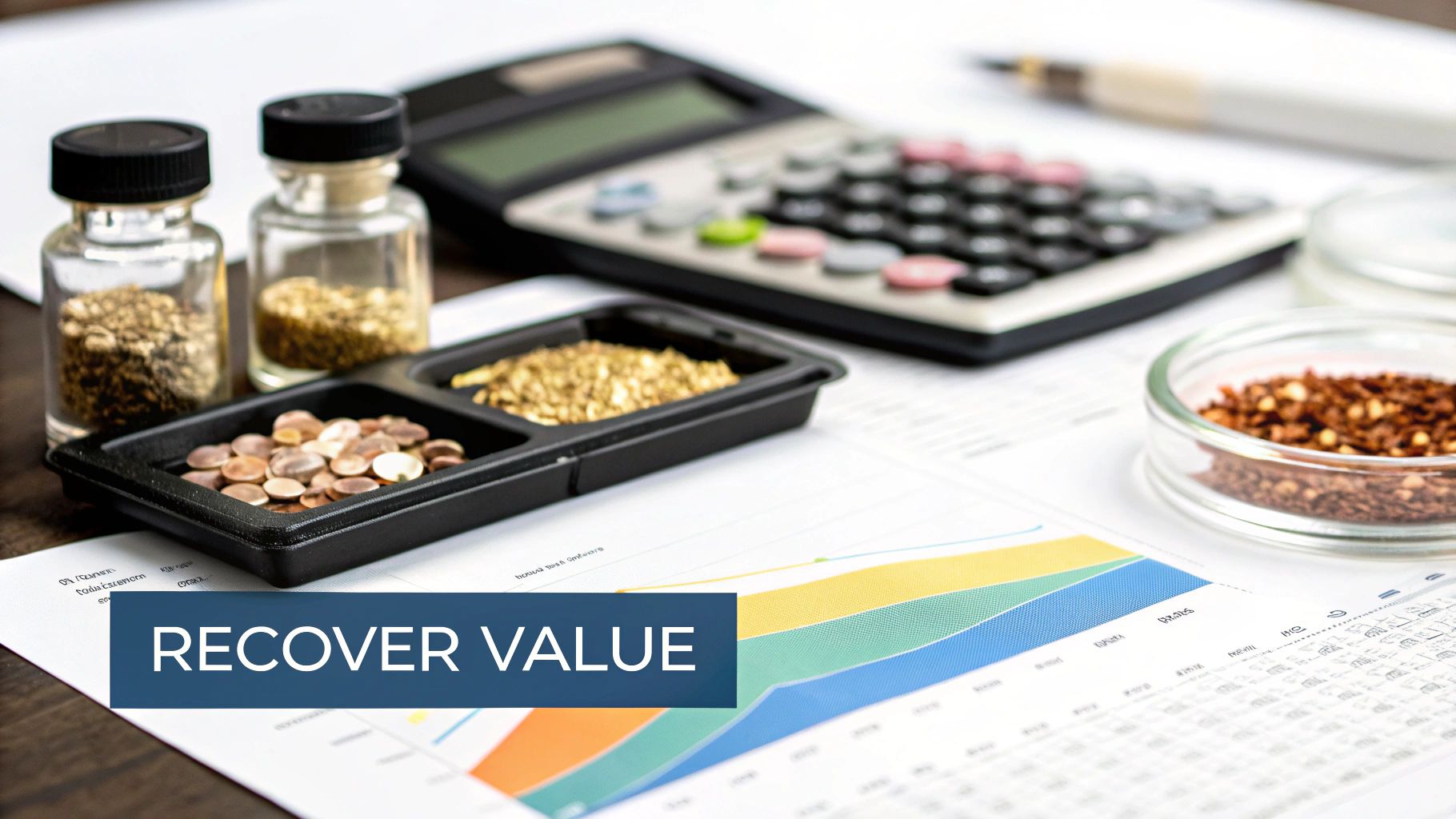 A balanced scale with a circuit board on one side and a gavel on the other, symbolizing legal compliance in e-waste recycling.