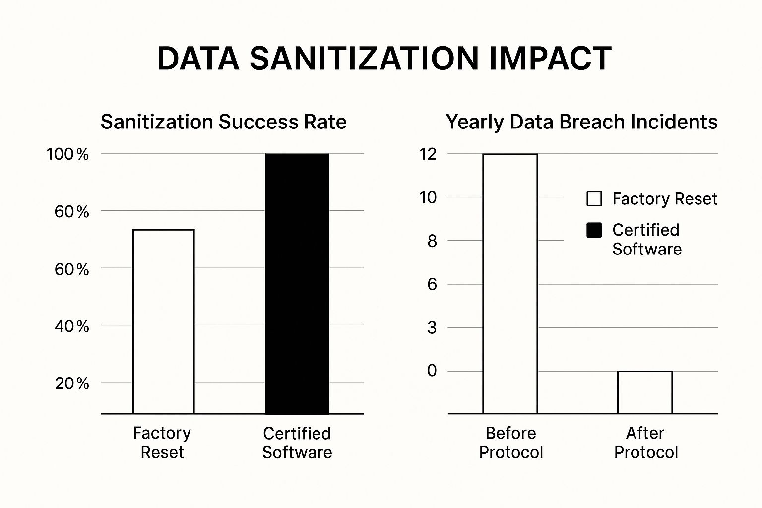 Infographic comparing data sanitization methods and their impact on data breaches.