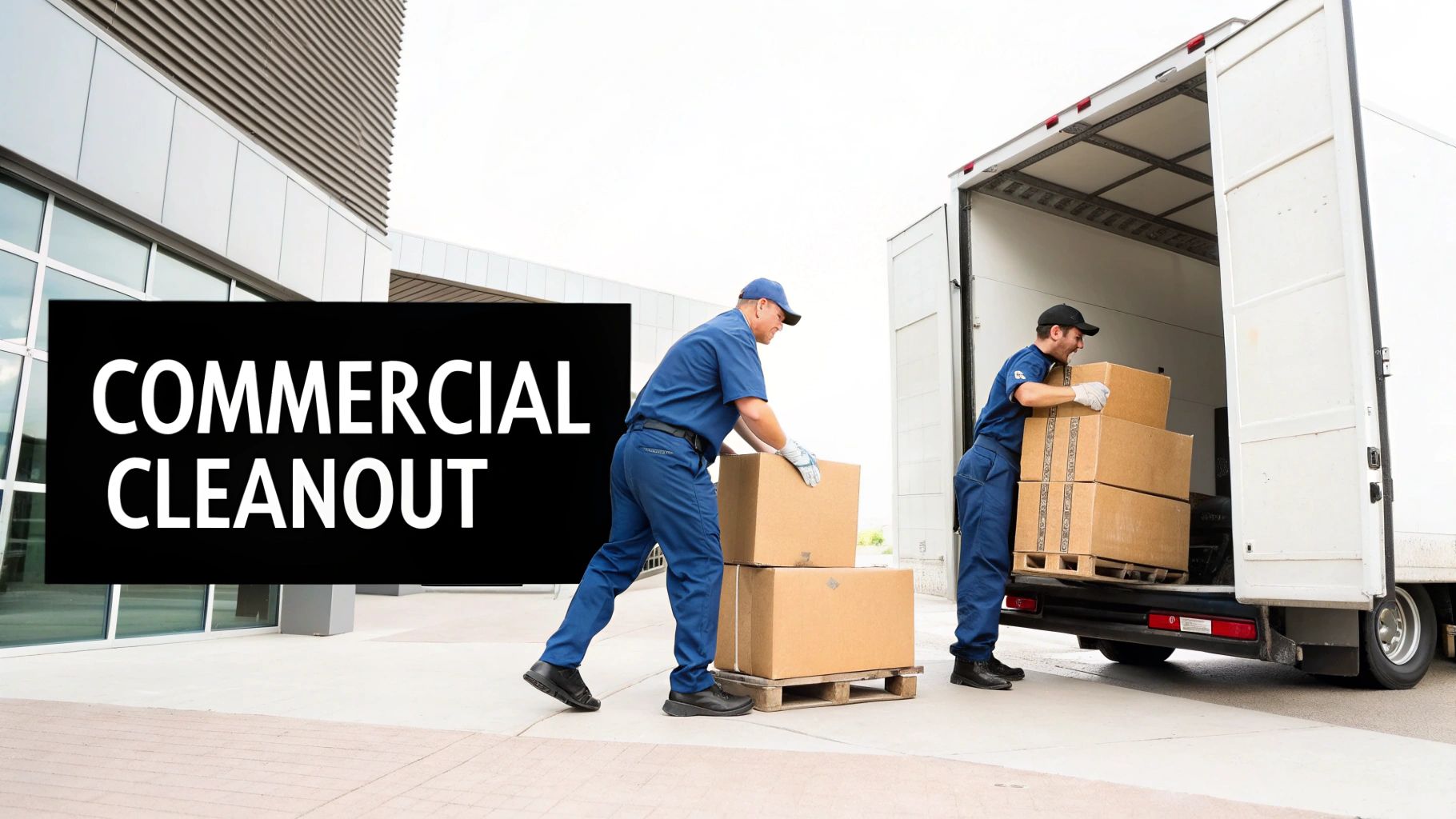 A clean warehouse floor with a worker pushing a cart, signifying a successful junk removal project.