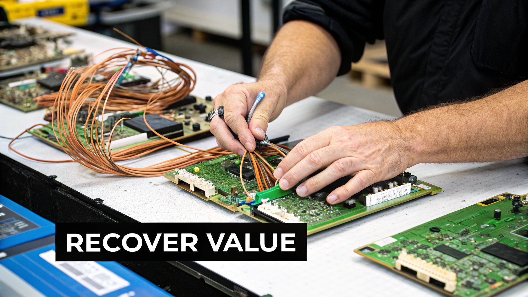 A collection of old IT assets ready for value recovery.