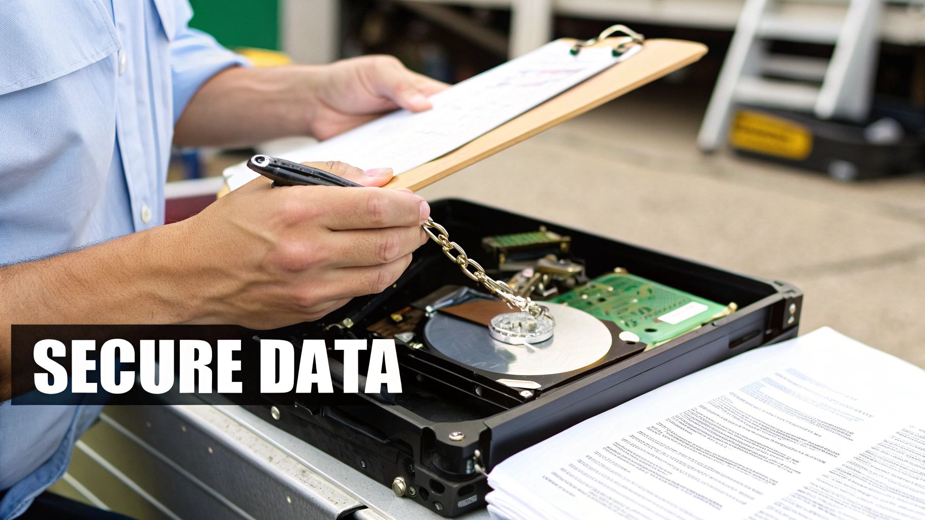 IT hardware being handled securely in a recycling facility.