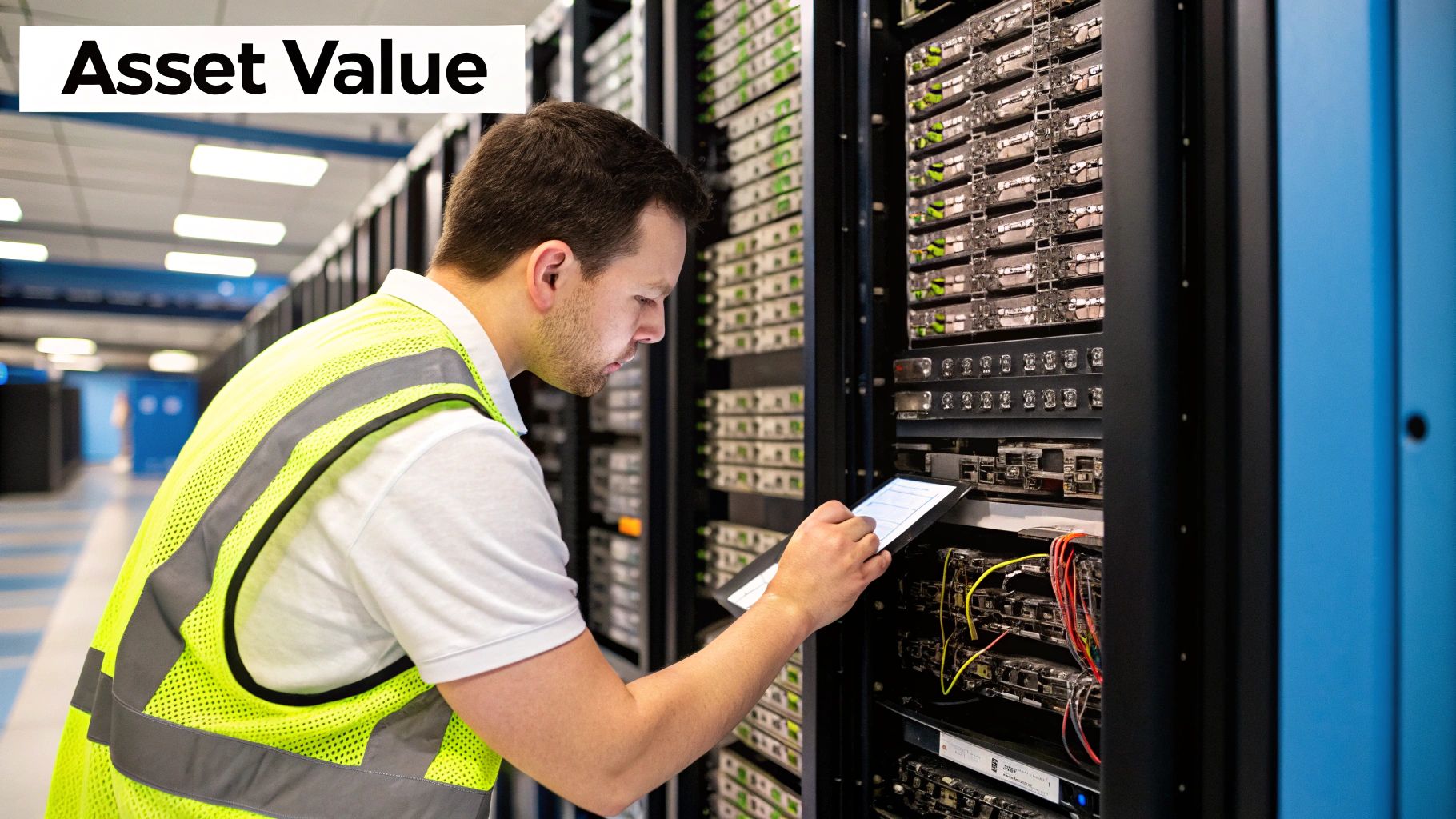Servers and networking gear organized for IT asset disposition