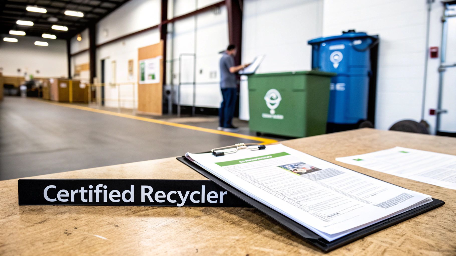 A certified technician carefully disassembling a laptop at a secure e-waste facility.
