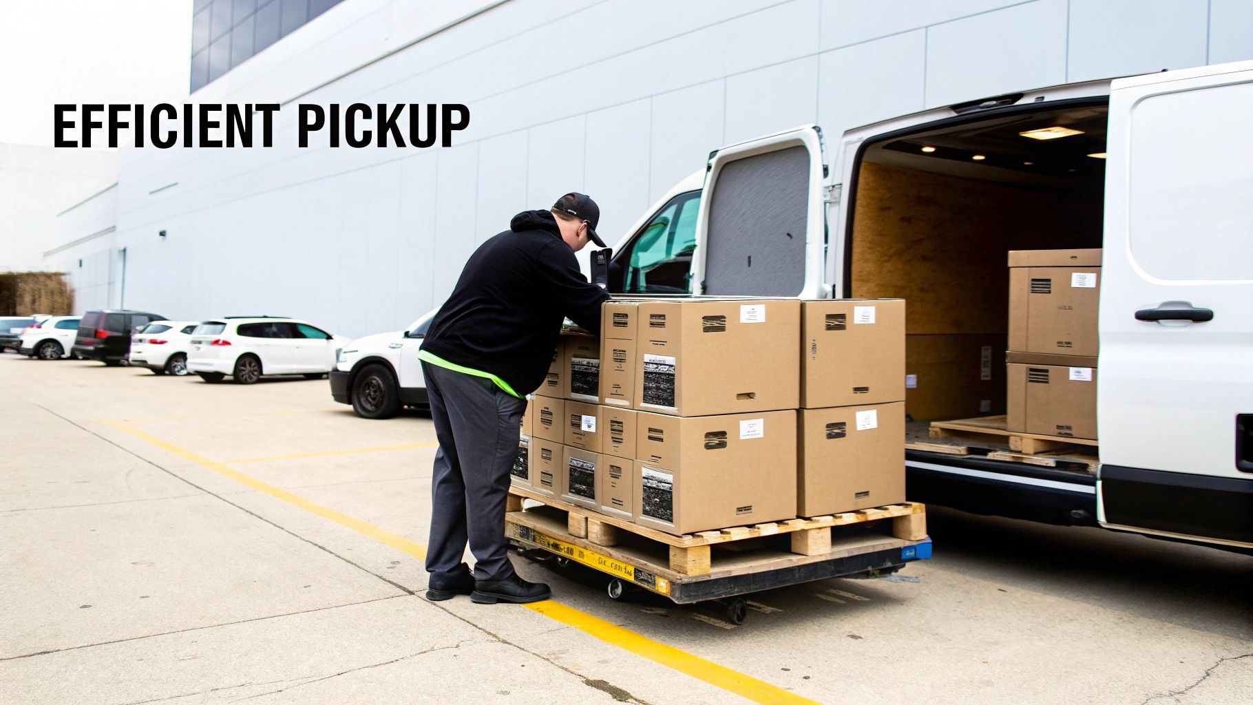 Person loading boxes labeled for recycling into a van, emphasizing efficient pickup for responsible computer recycling by Reworx Recycling in Charlotte, NC.