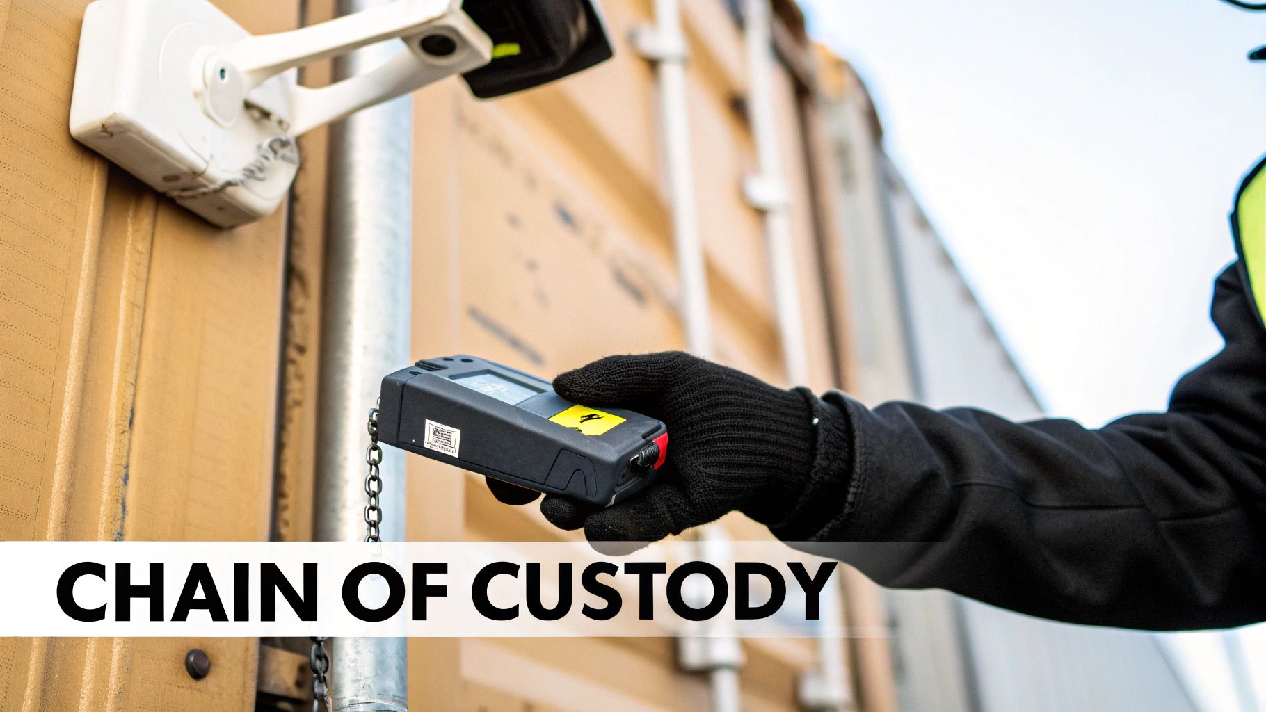 A secure, locked container used for transporting hard drives for recycling, with a tamper-evident seal.