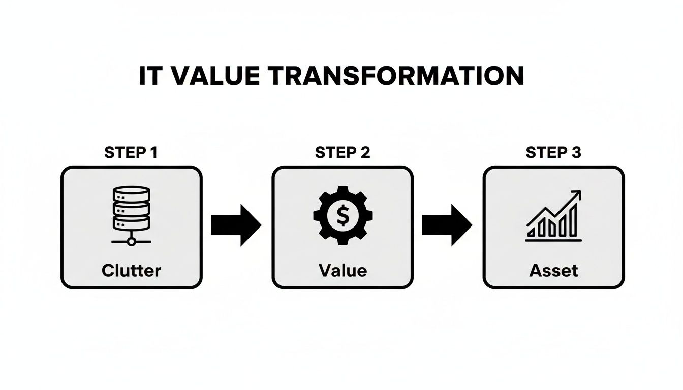 IT value transformation diagram illustrating how clutter evolves into value and ultimately an asset.