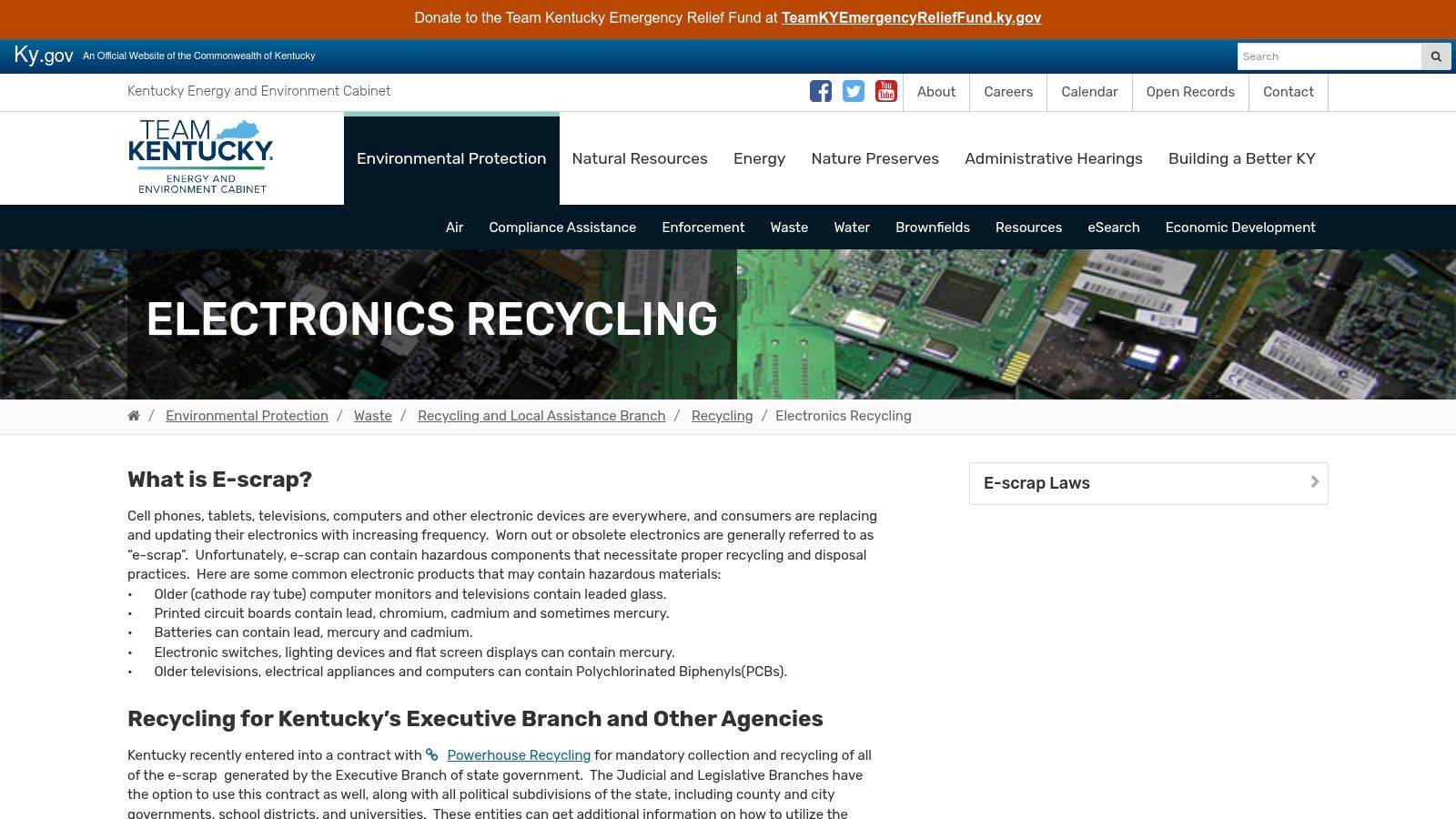 Kentucky Energy & Environment Cabinet &ndash; Electronics Recycling (statewide hub)