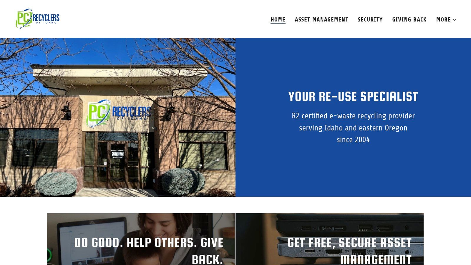 PC Recyclers of Idaho's facility with organized electronics ready for processing.