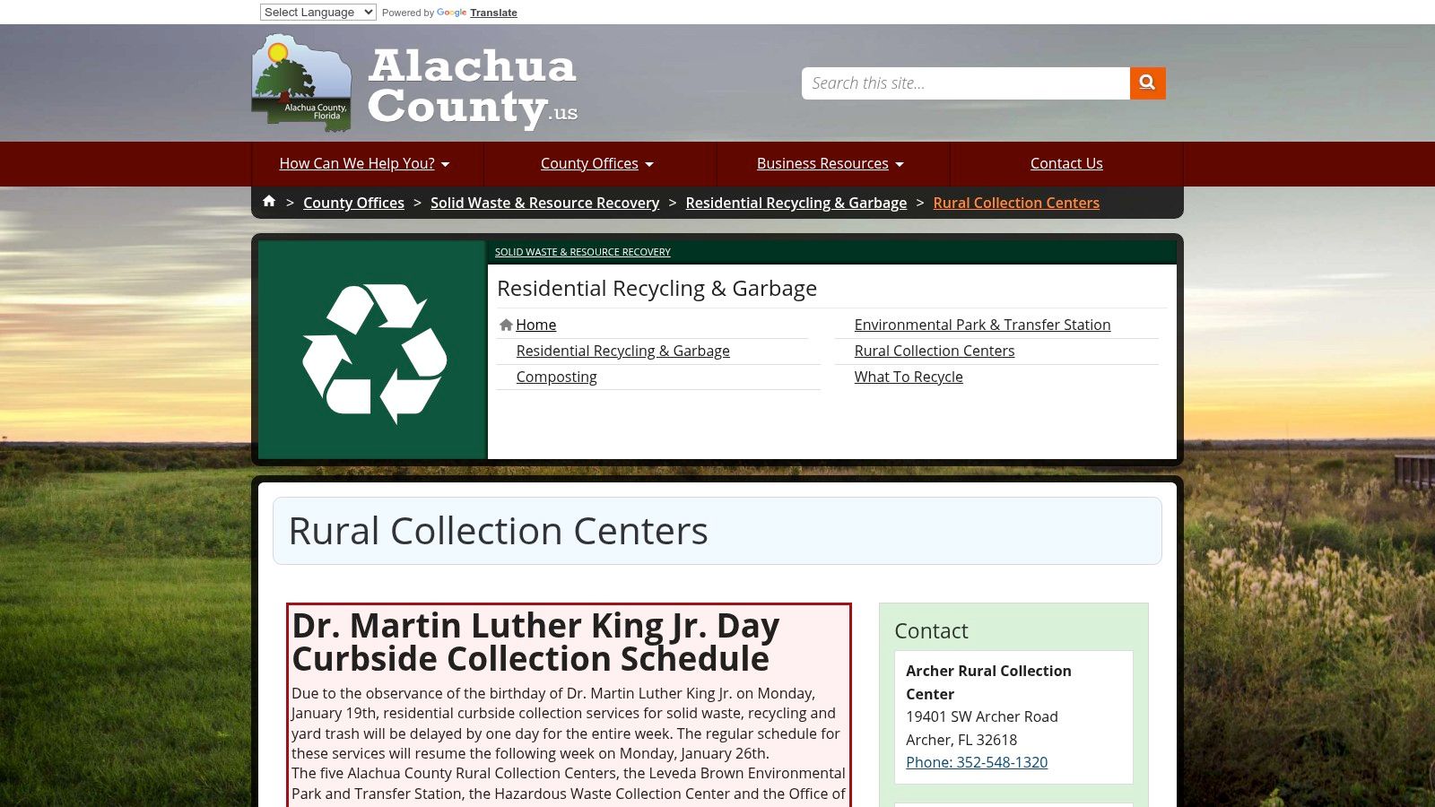 Alachua County Rural Collection Centers (RCCs)