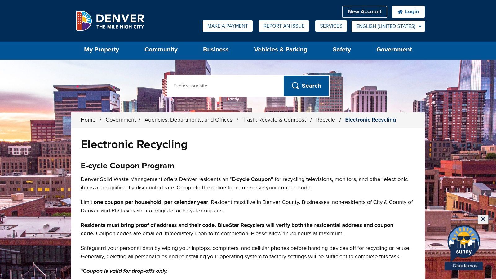 City & County of Denver &ndash; Electronic Recycling (E‑cycle Coupon)
