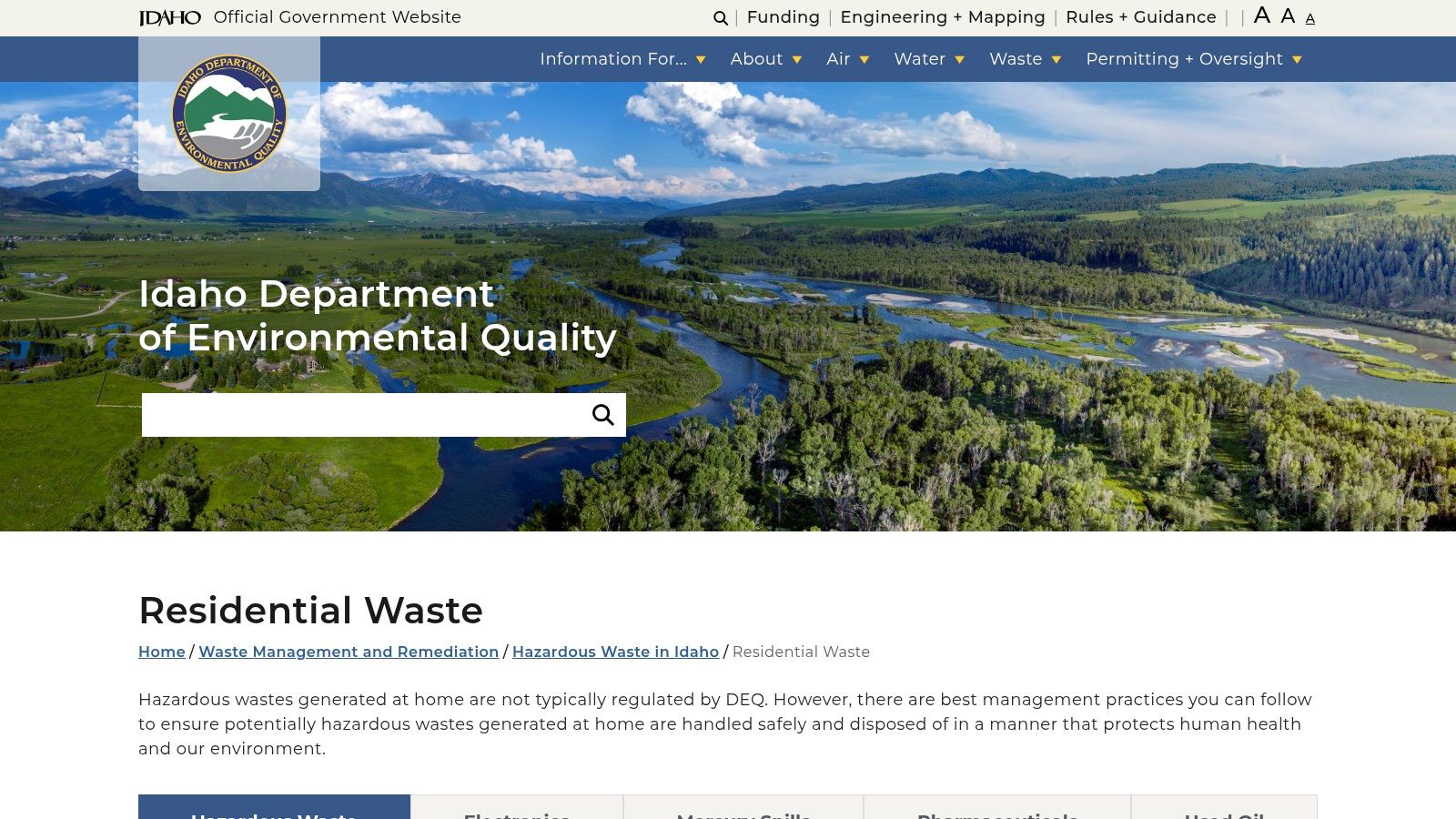 Idaho Department of Environmental Quality (Residential Waste guidance)