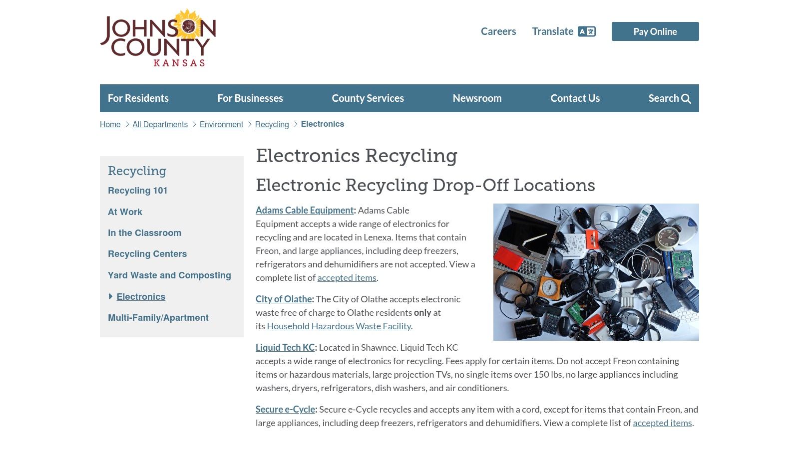Johnson County, KS &ndash; Electronics Recycling (county directory)