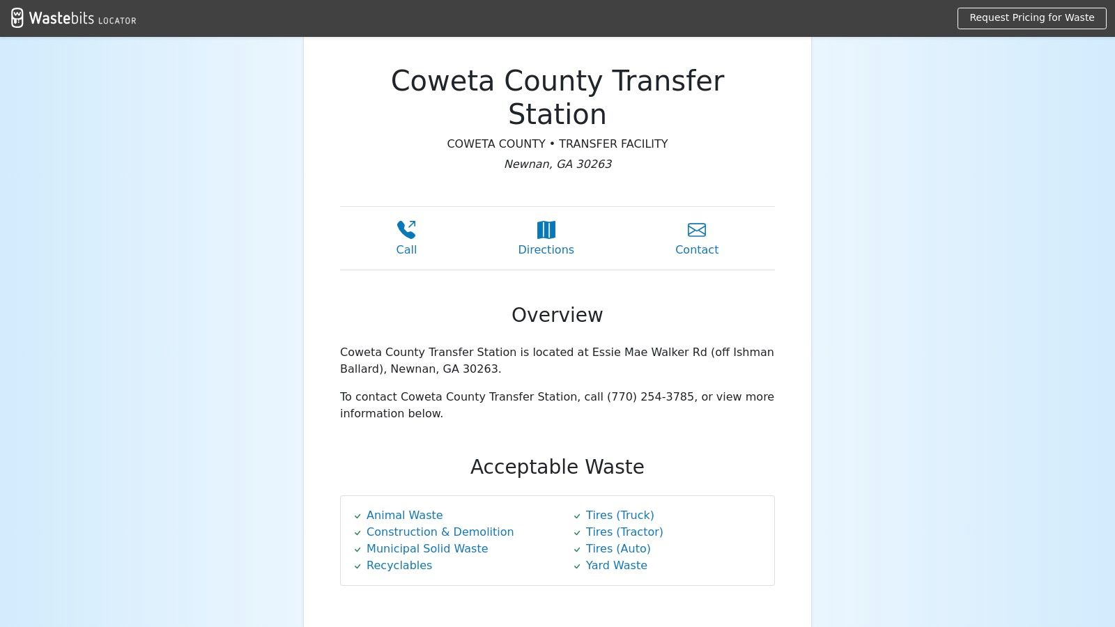 Coweta County Transfer Station (Wastebits locator profile)