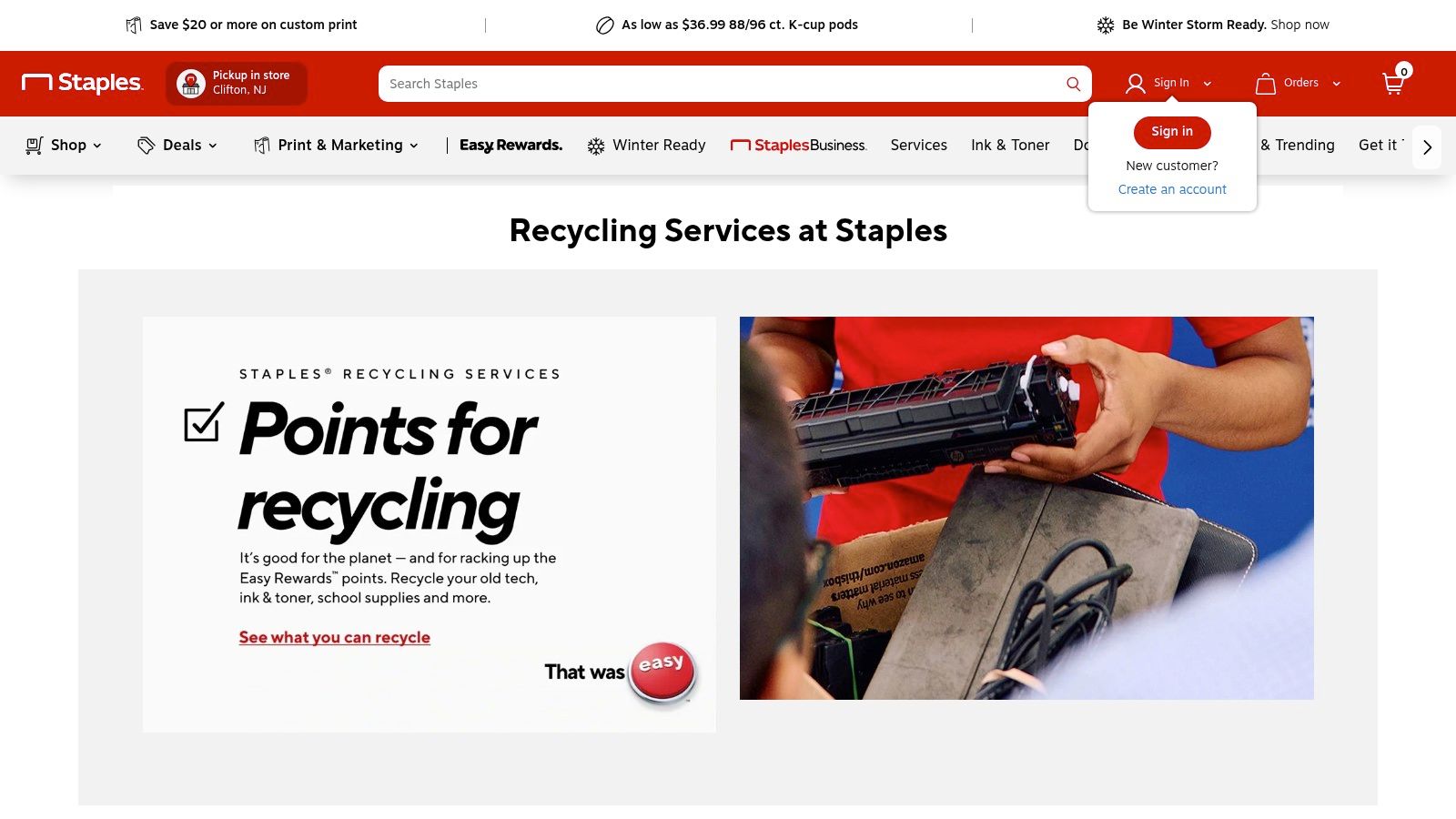 Staples &ndash; Electronics Recycling (Retail Stores and Mail‑Back Boxes)
