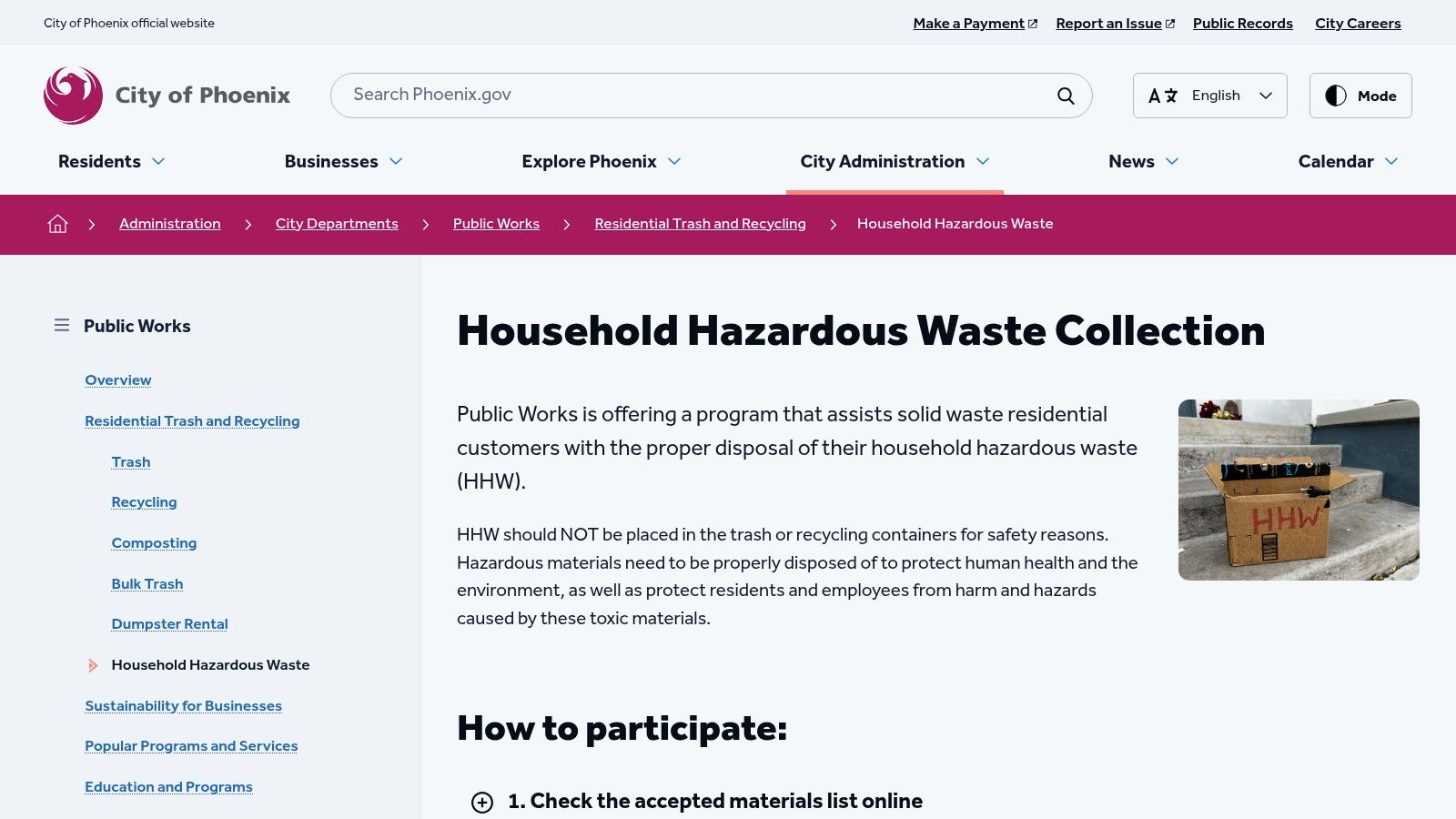 City of Phoenix &ndash; Household Hazardous Waste (HHW) and Electronics Drop‑Offs