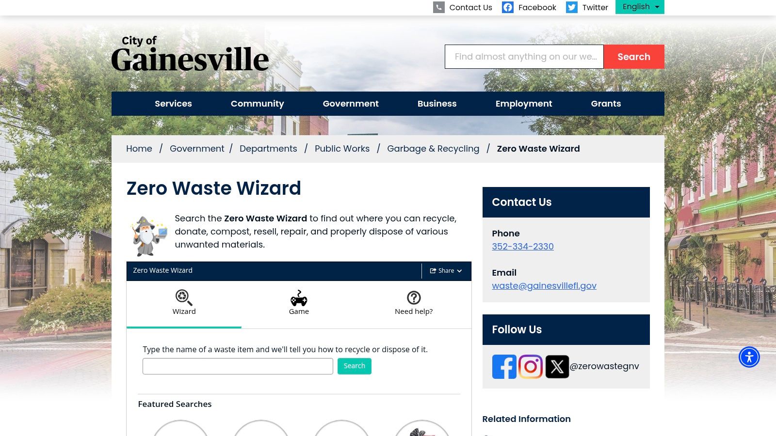 City of Gainesville Zero Waste Wizard