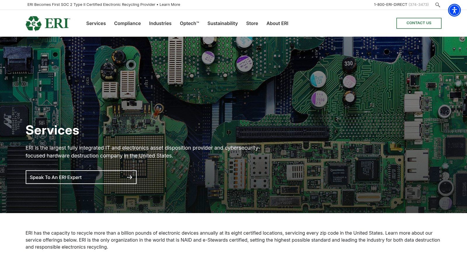 ERI demonstrating their recycling process with circuit boards.