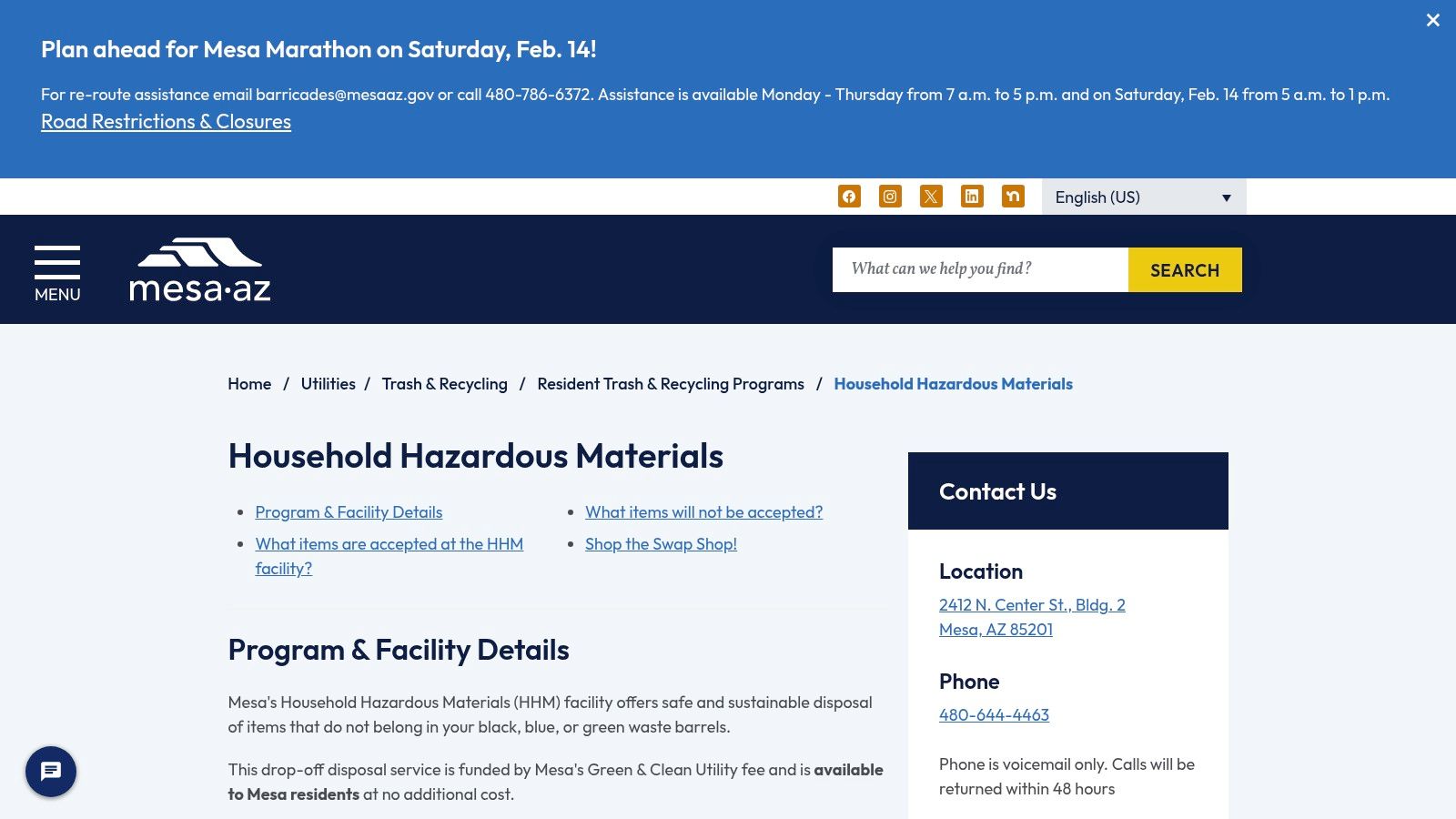 City of Mesa – Household Hazardous Materials (HHM) Facility