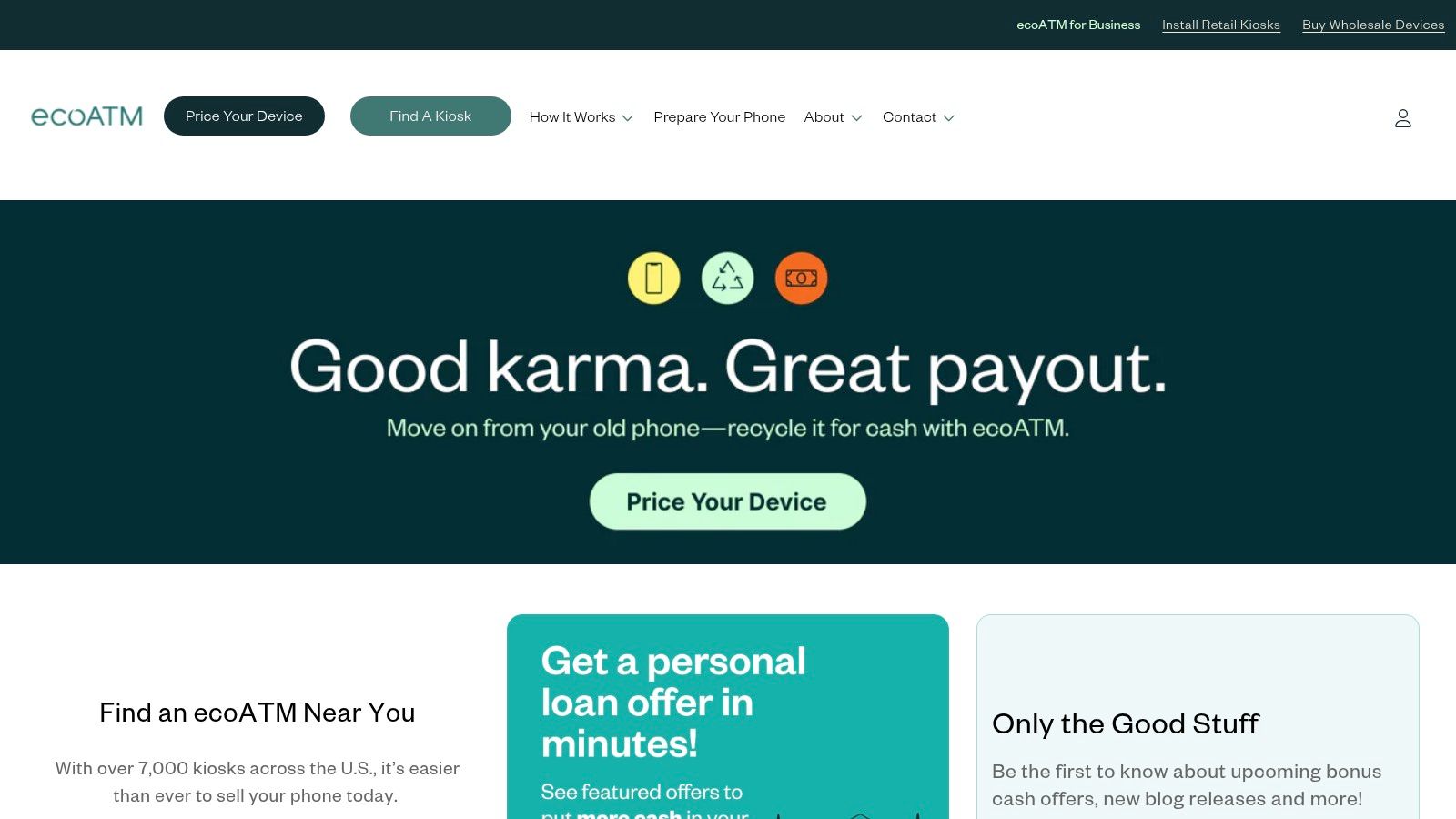 A person using an ecoATM kiosk to sell their old smartphone.