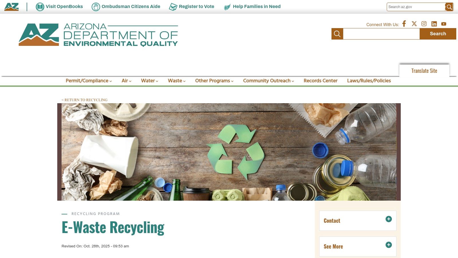 Arizona Department of Environmental Quality (ADEQ) &ndash; E‑Waste Recycling Program