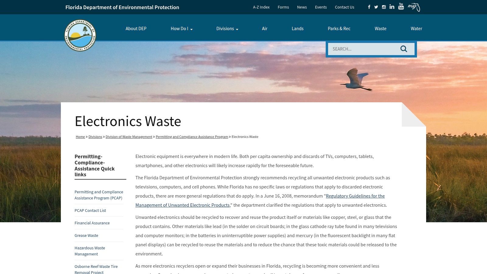 Florida Department of Environmental Protection (FDEP) – Electronics Waste