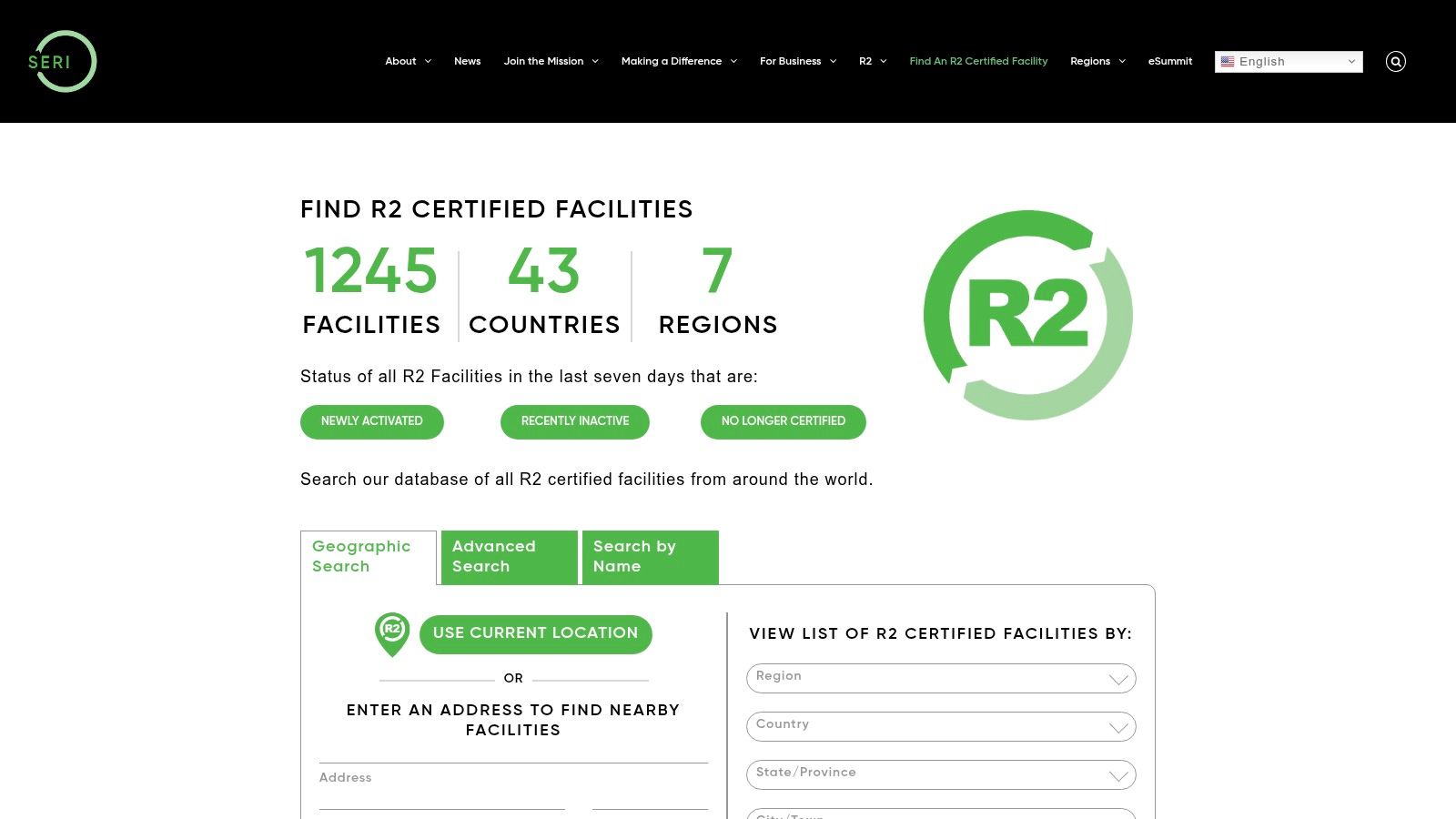 SERI R2 Directory – Find an R2‑Certified Facility