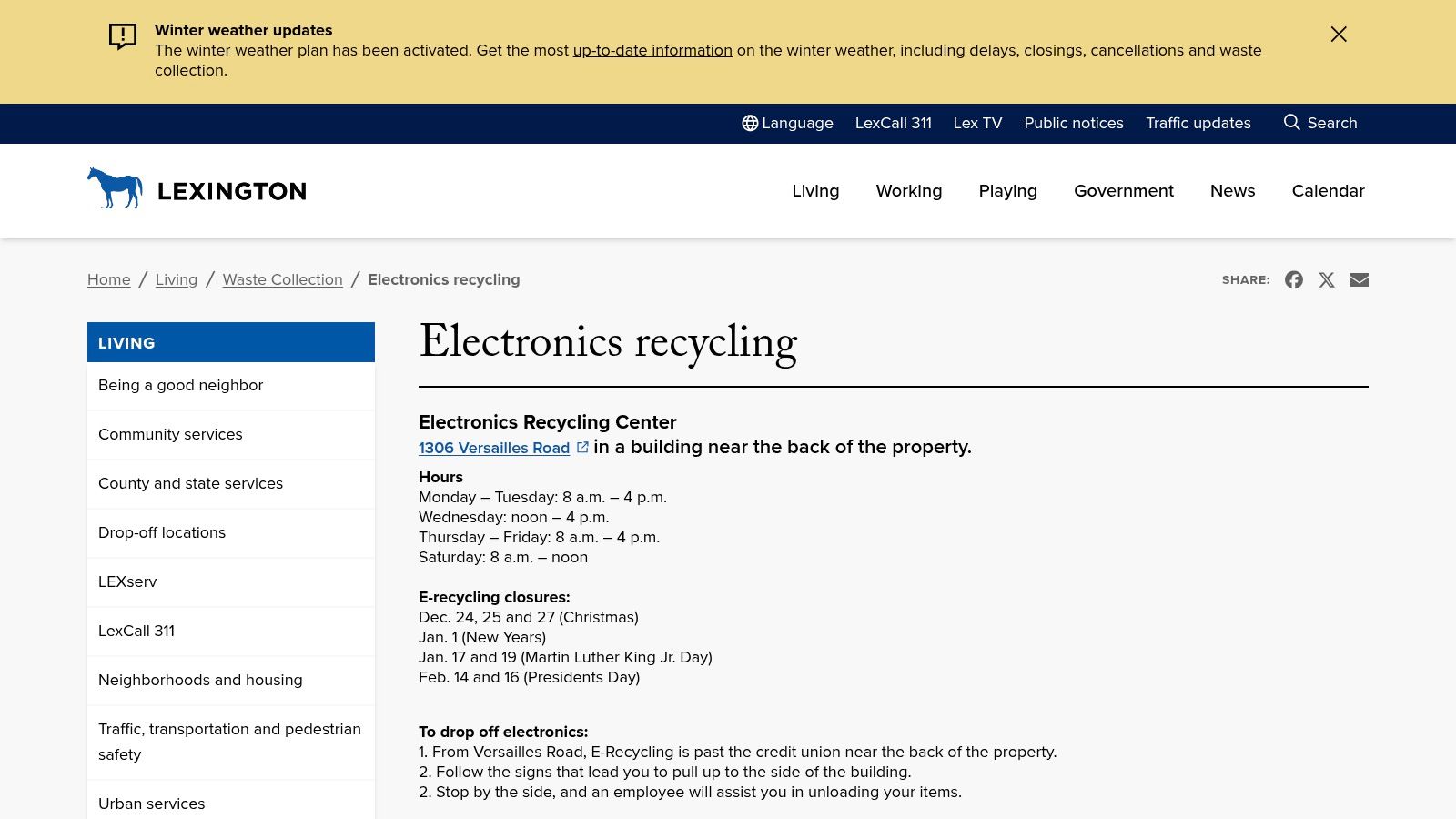 City of Lexington &ndash; Electronics Recycling Center (Fayette County)
