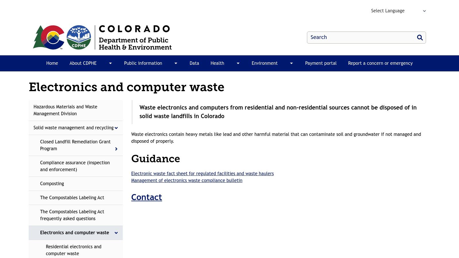 Colorado Department of Public Health & Environment (CDPHE) &ndash; Electronics & Computer Waste
