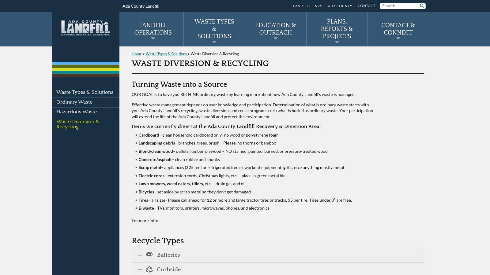 Ada County Landfill – Waste Diversion & Recycling