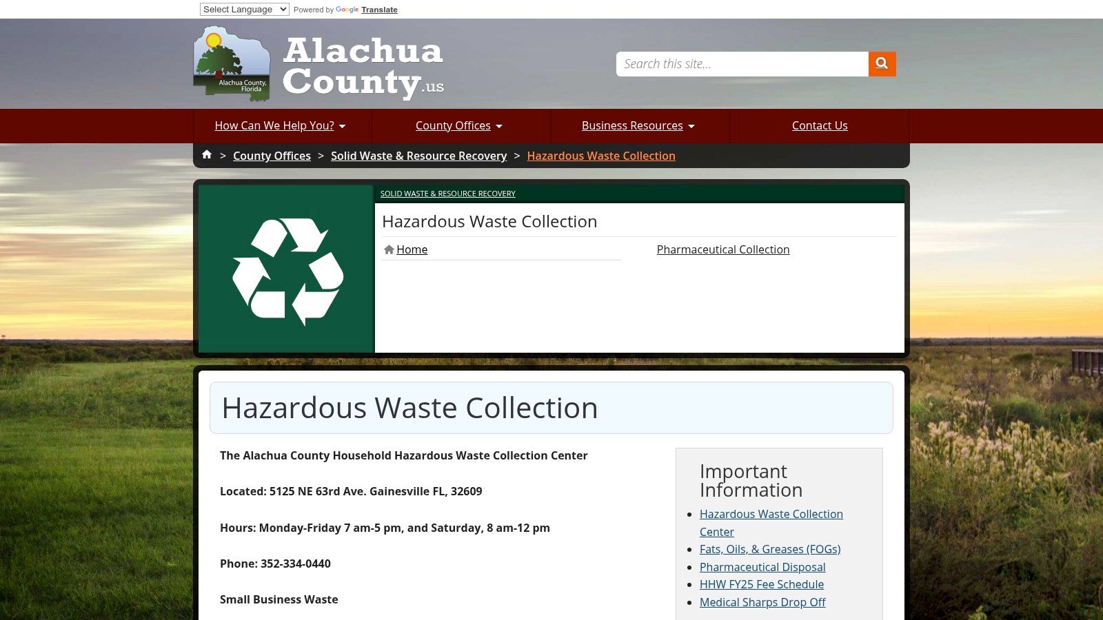 Alachua County Household Hazardous Waste Collection Center (HHW)