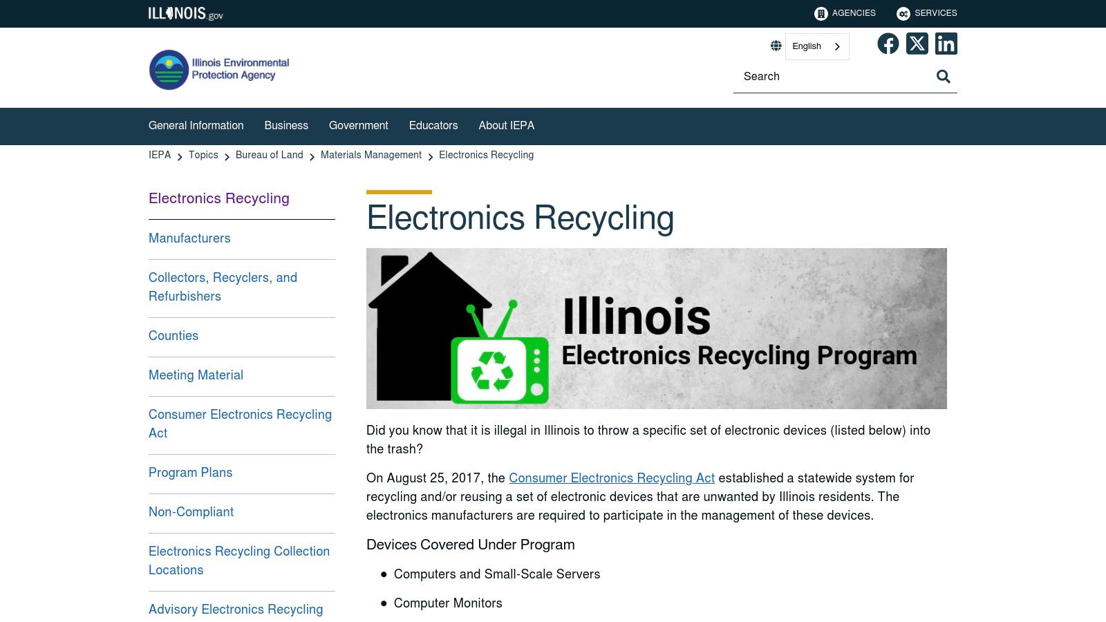 Illinois EPA &mdash; Electronics Recycling Program (Beyond the Bin map)