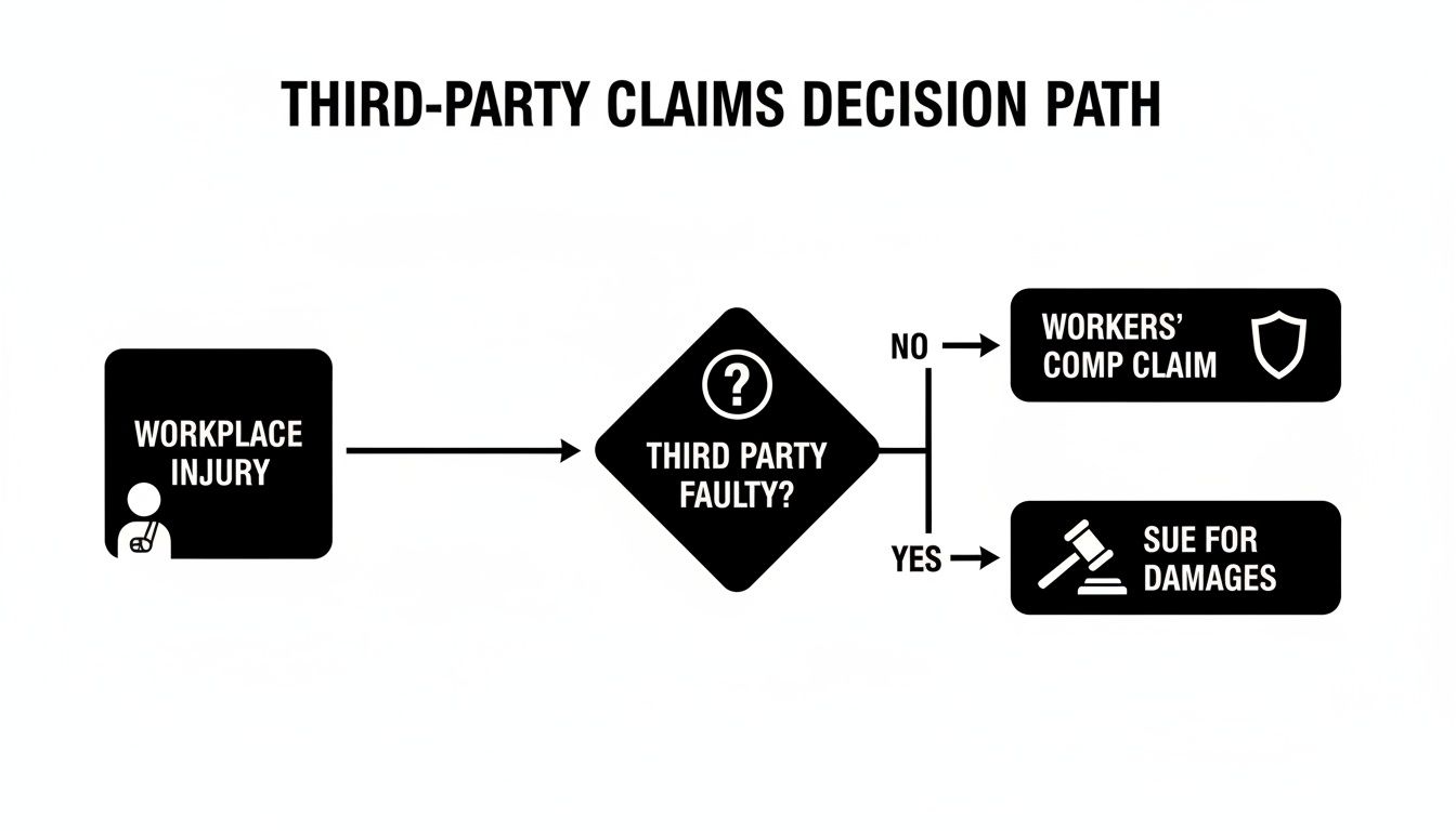 Flowchart showing the decision path for workplace injuries involving third-party fault.