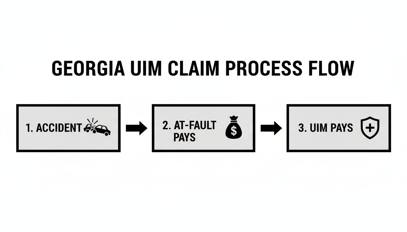 Flowchart illustrating the Georgia Underinsured Motorist (UIM) claim process from accident to UIM payment.