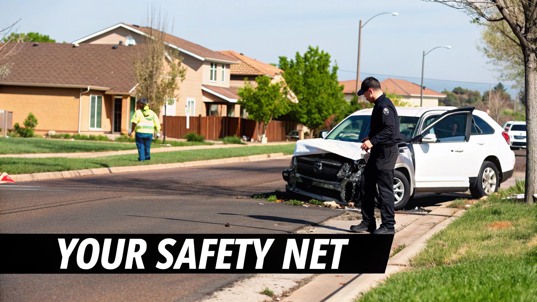 A serious car accident scene with emergency services present, highlighting the potential for high costs.