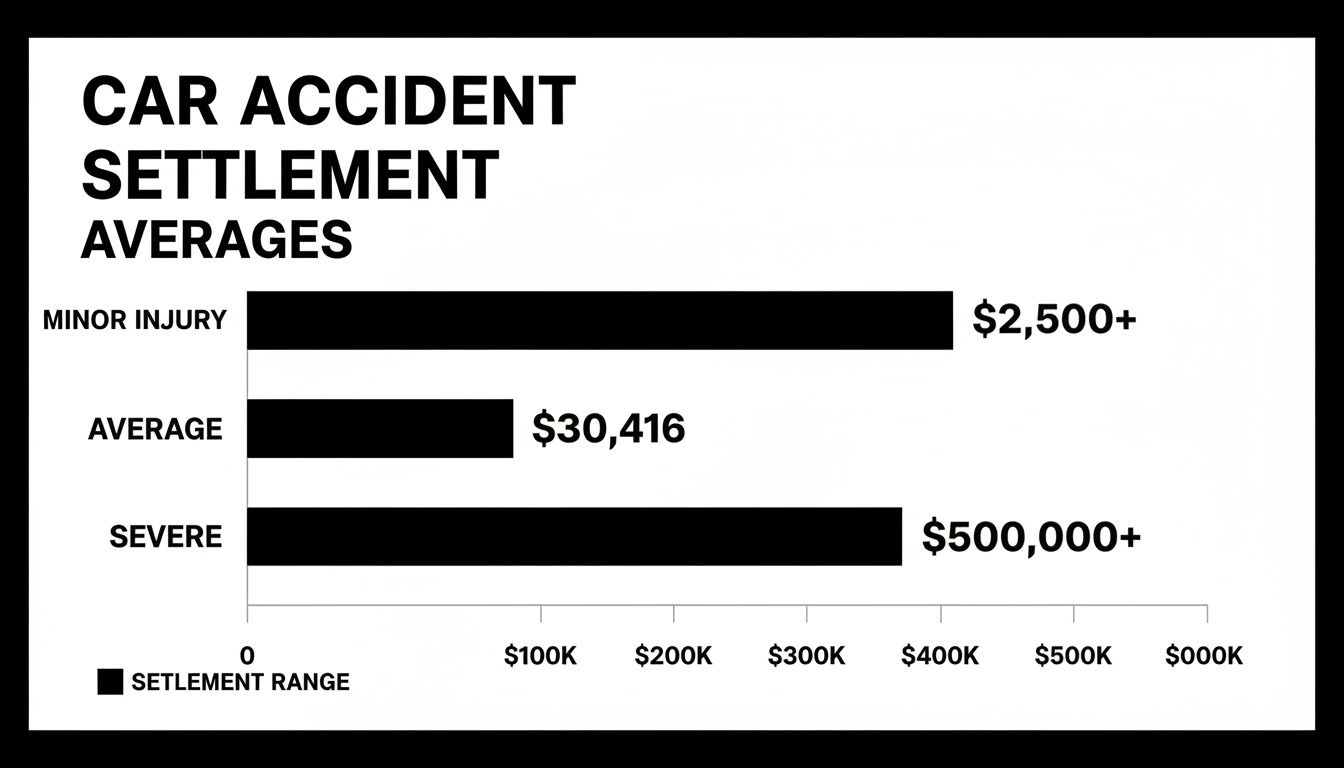 Bar chart showing car accident settlement averages for minor, average, and severe injuries.