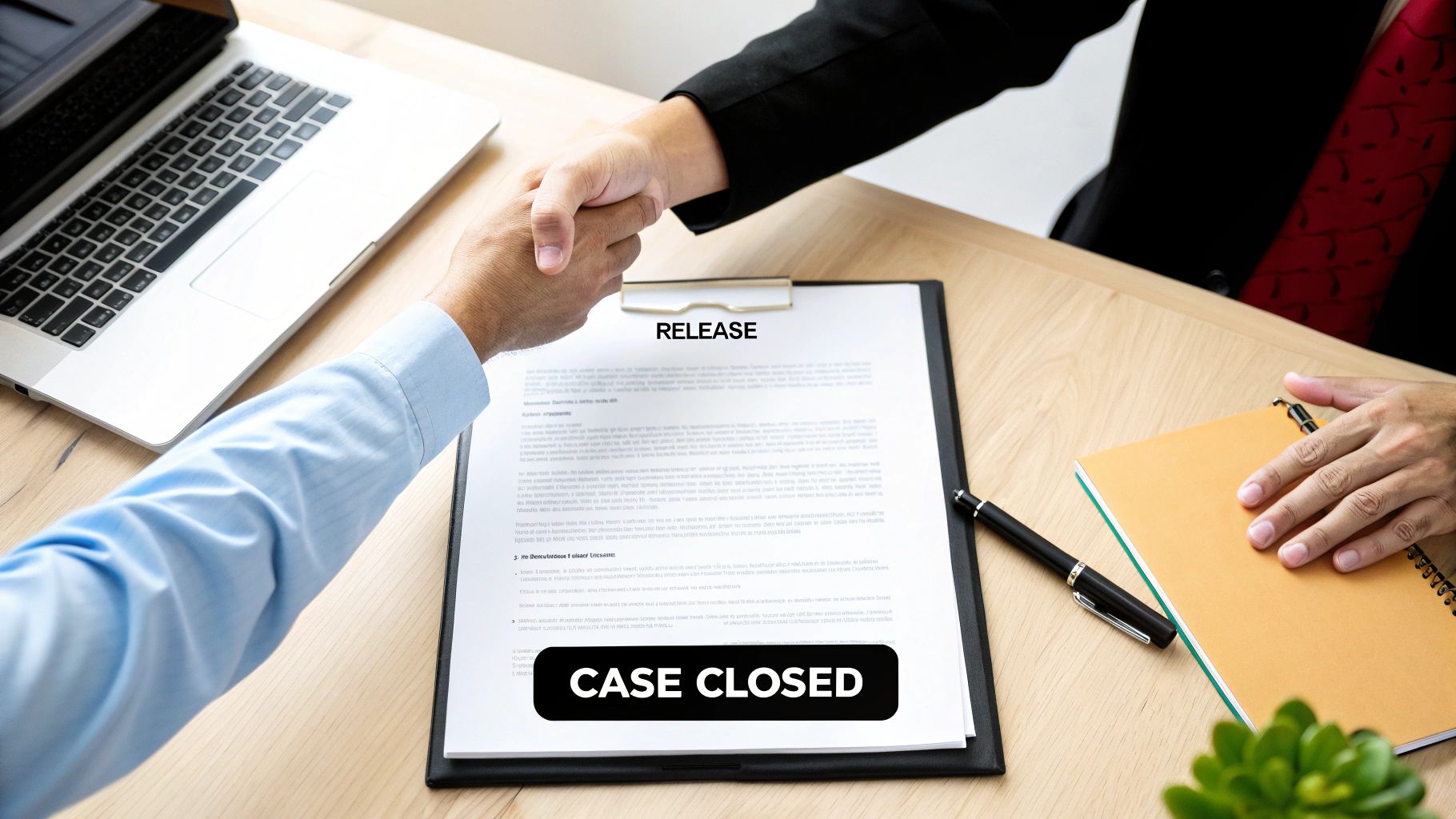 A person signing a legal document with a pen.