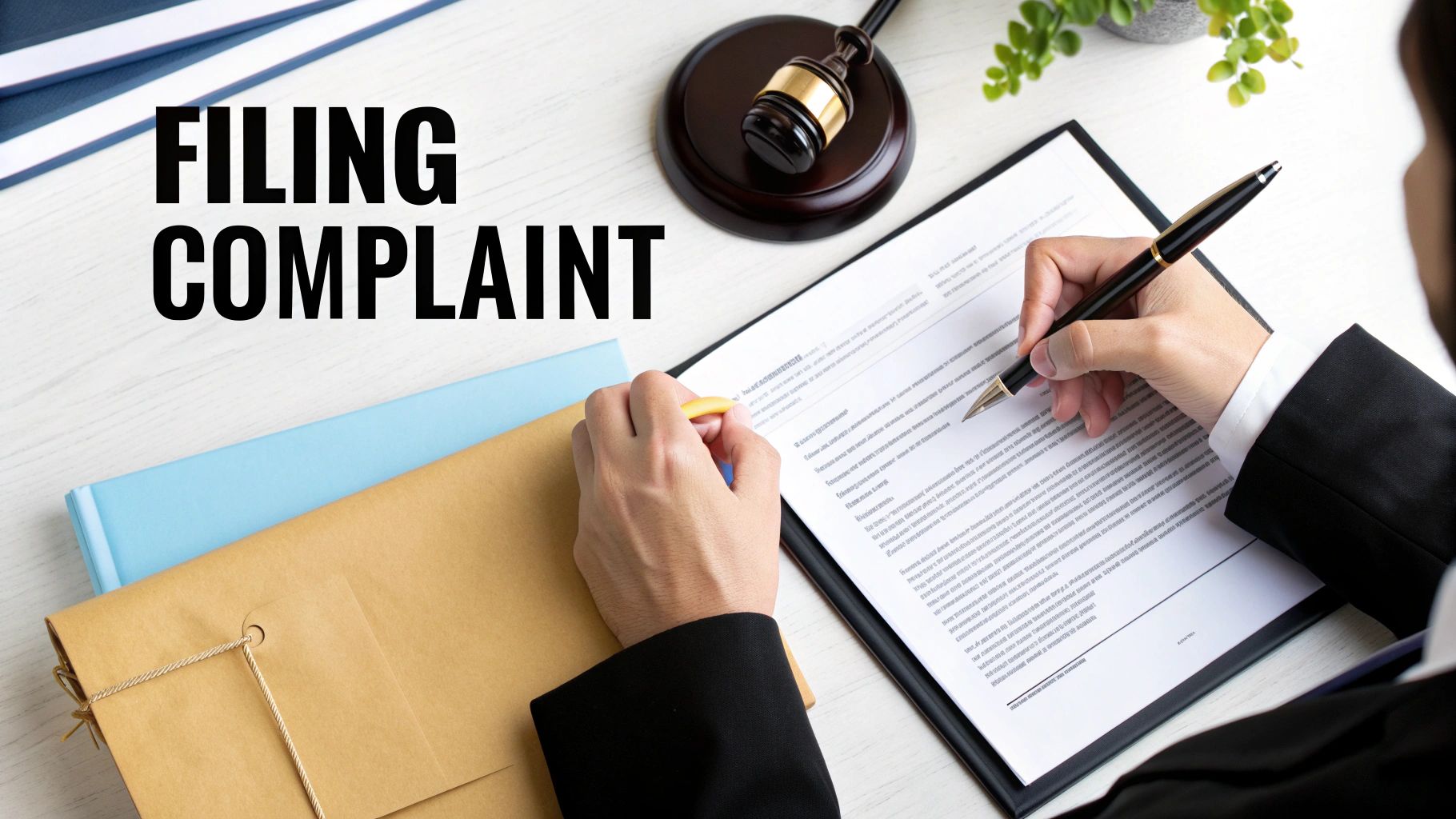 A legal document being signed on a desk