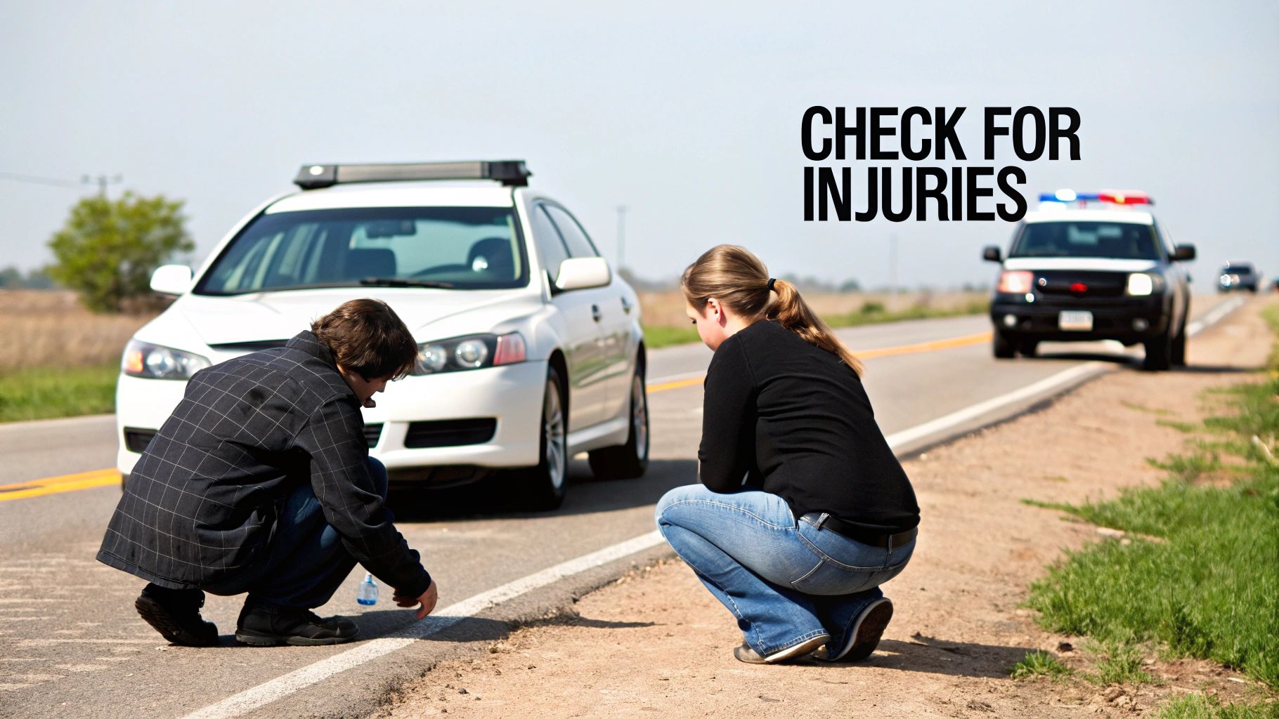 A police officer taking notes at the scene of a car accident