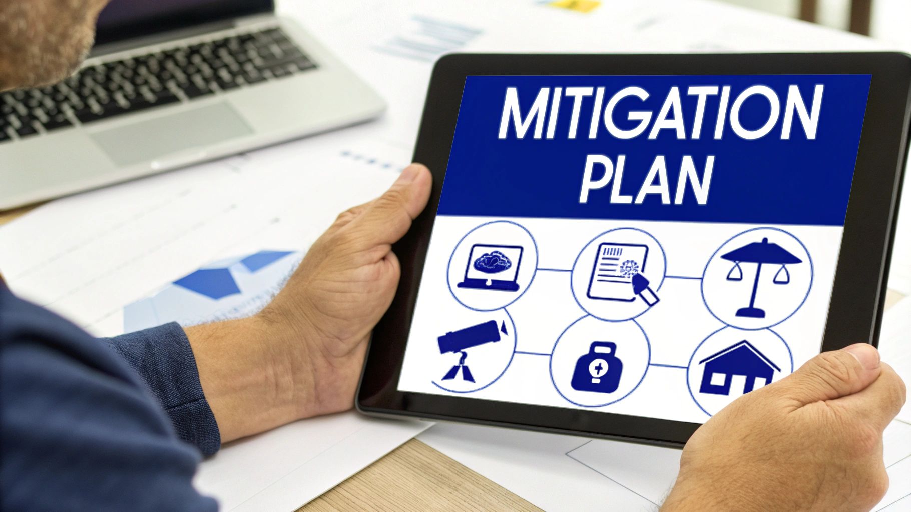 A security professional creating a strategic mitigation plan on a whiteboard.