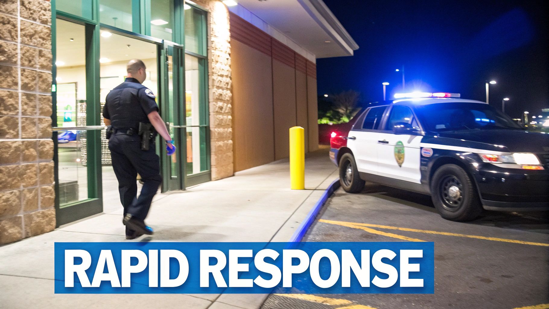 A security professional reviews data on a tablet in a modern control centre.