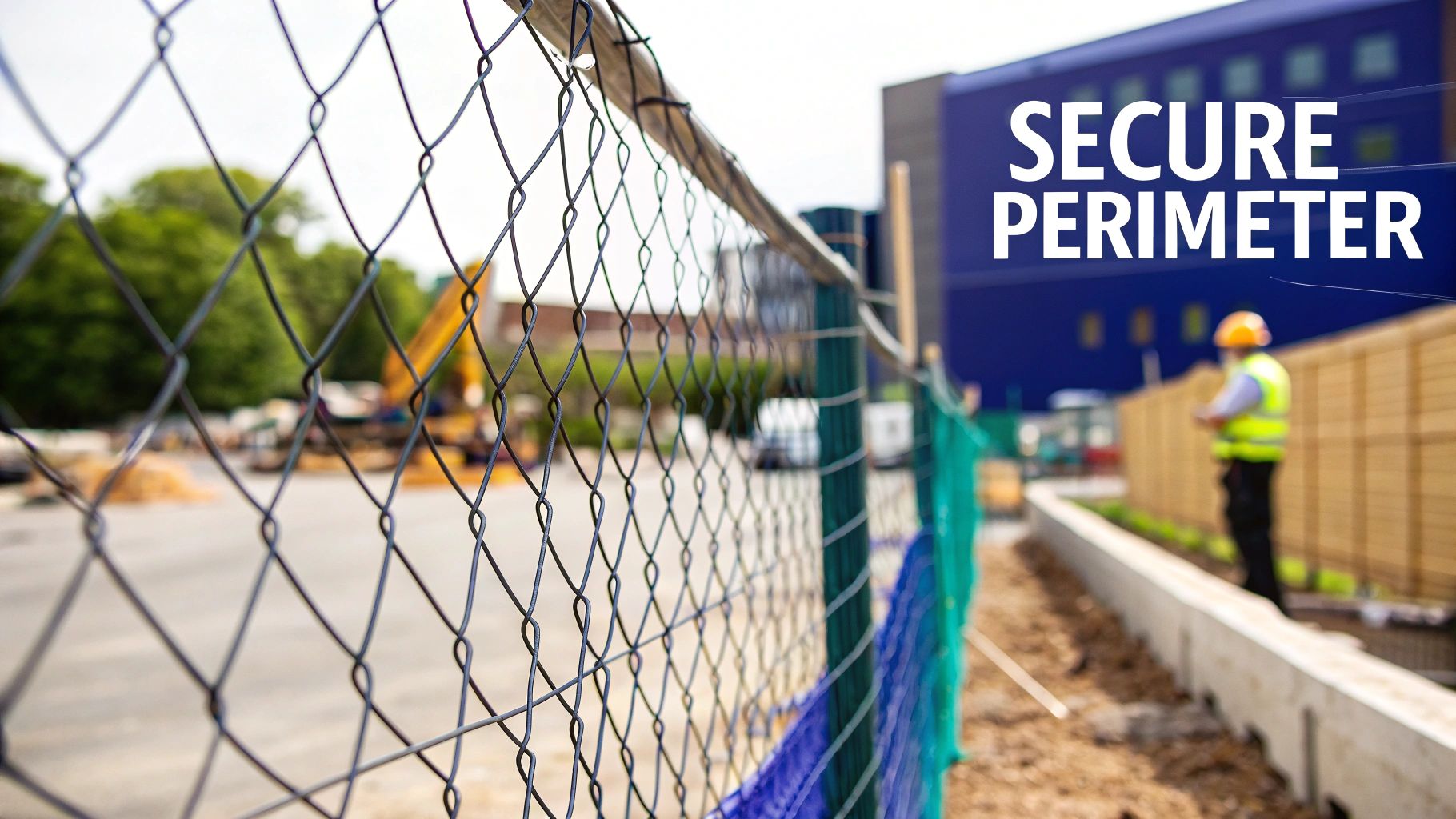Security guard monitoring a construction site entry point.