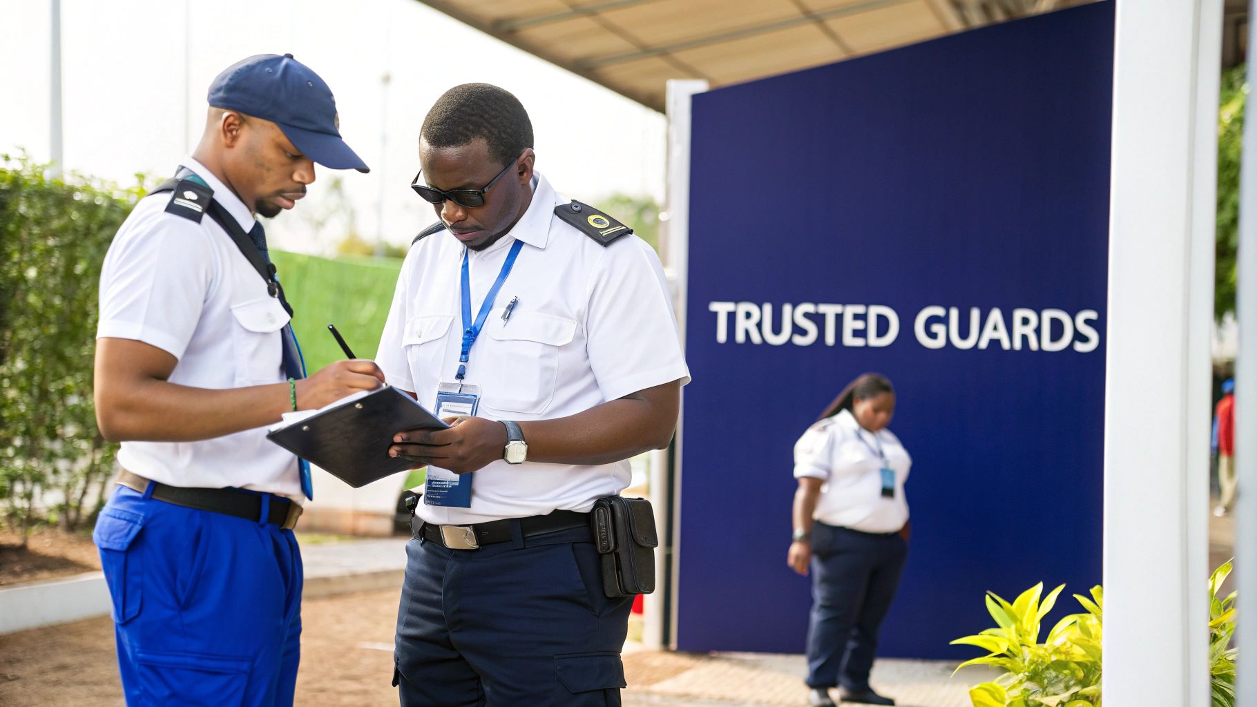 Group of professional security guards standing together at an event.