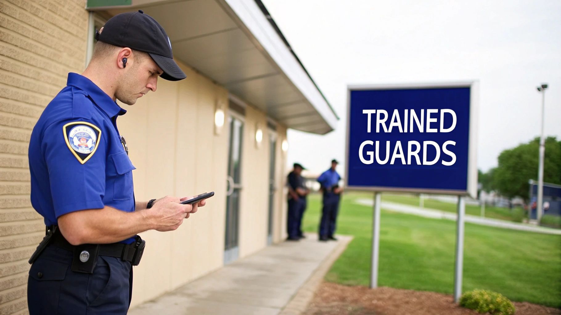 A security guard vigilantly monitoring an event crowd.