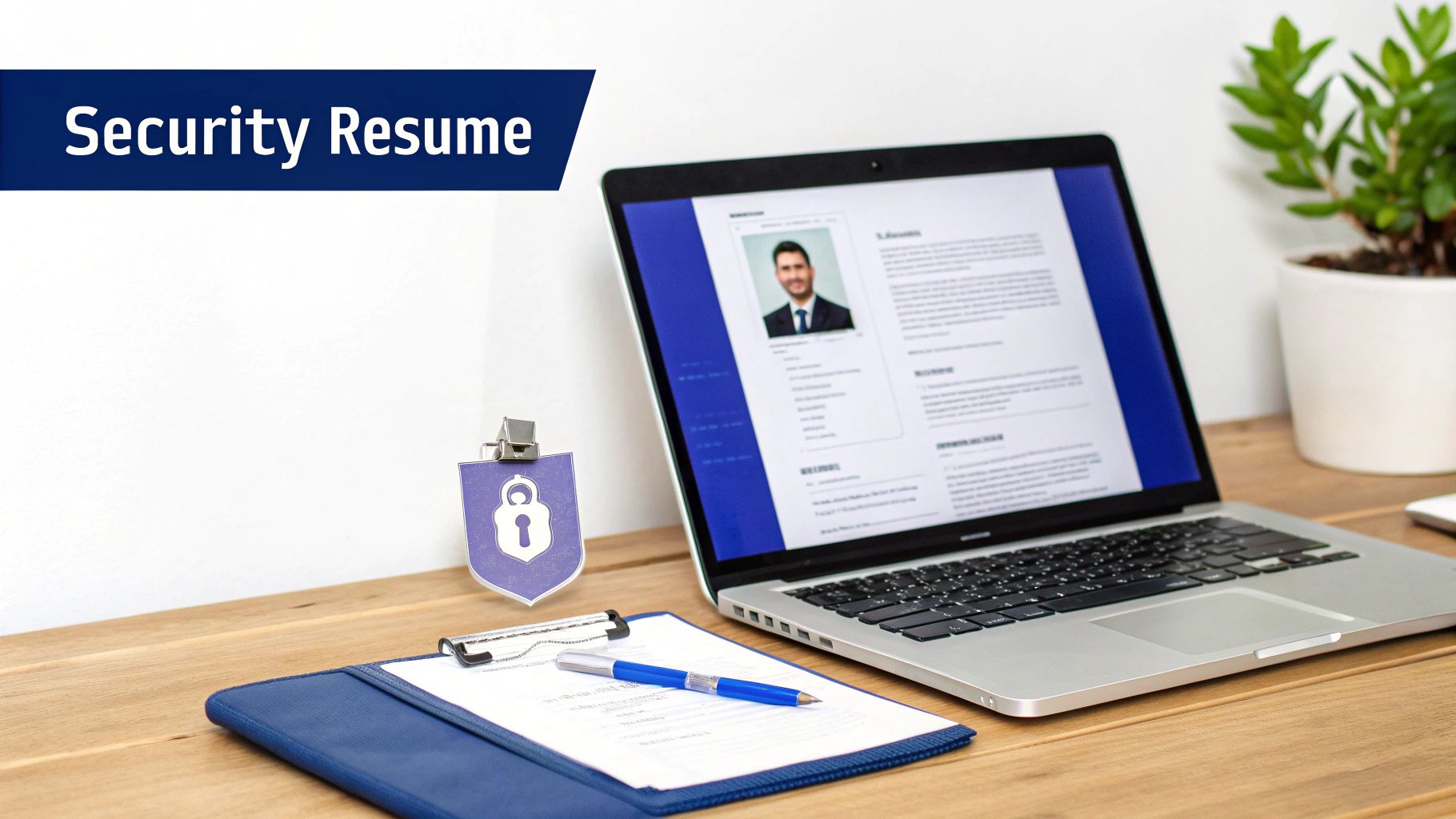 A professional security resume being reviewed on a tablet
