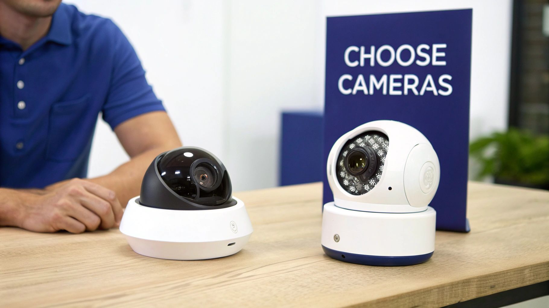A white dome security camera installed under the eaves of a modern Australian home.